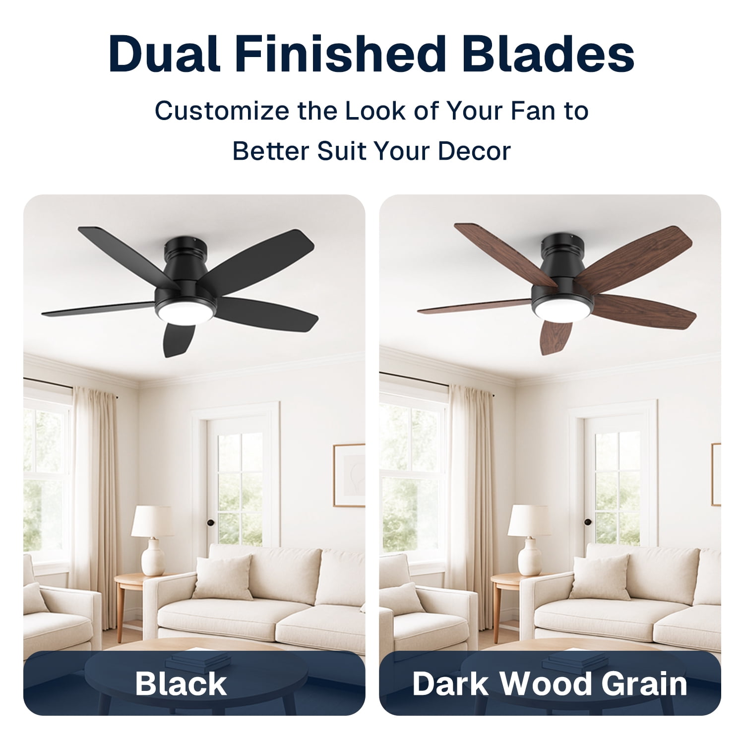 Behome 42 in Low Profile Ceiling Fan with Lights, Remote and APP Control, Reversible Blades, 6-Speed Flush Mount (Black/Walnut, 42 in) ki2d8