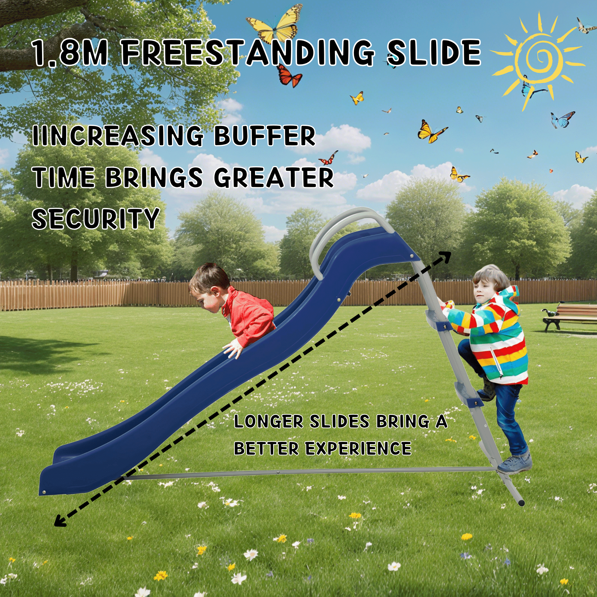 Mersco Kids Freestanding Plastic Slide, Indoor Outdoor Backyard Playset, Durable Weather-Resistant Design (Blue, 71 in) v5kf4