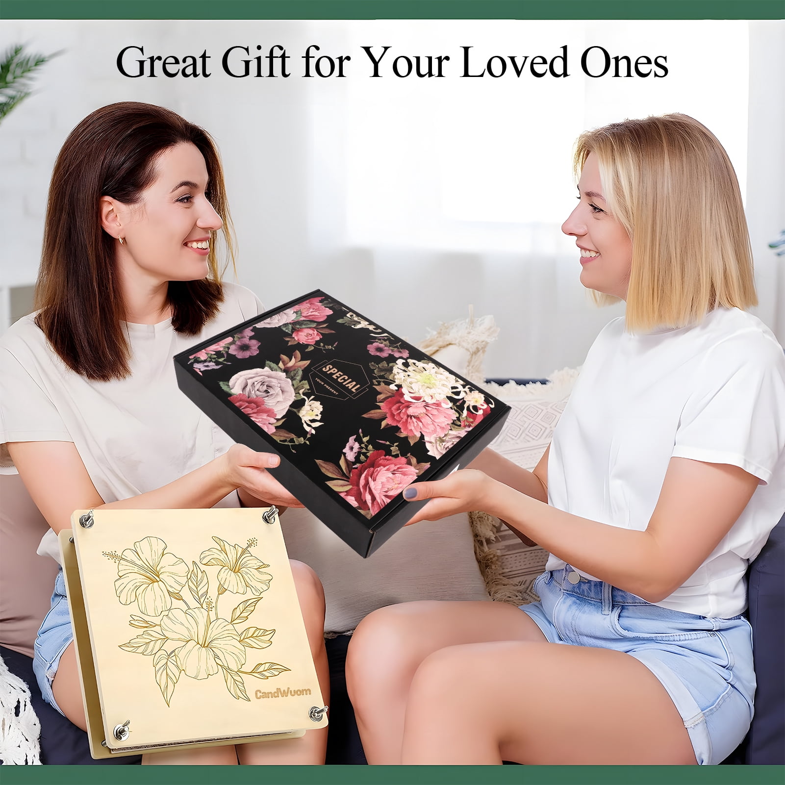 CandWuom Large Wooden Flower Press Kit, DIY Botanical Drying Craft Set for Bouquet Preservation (White, 11 in x 11 in) x2mbi