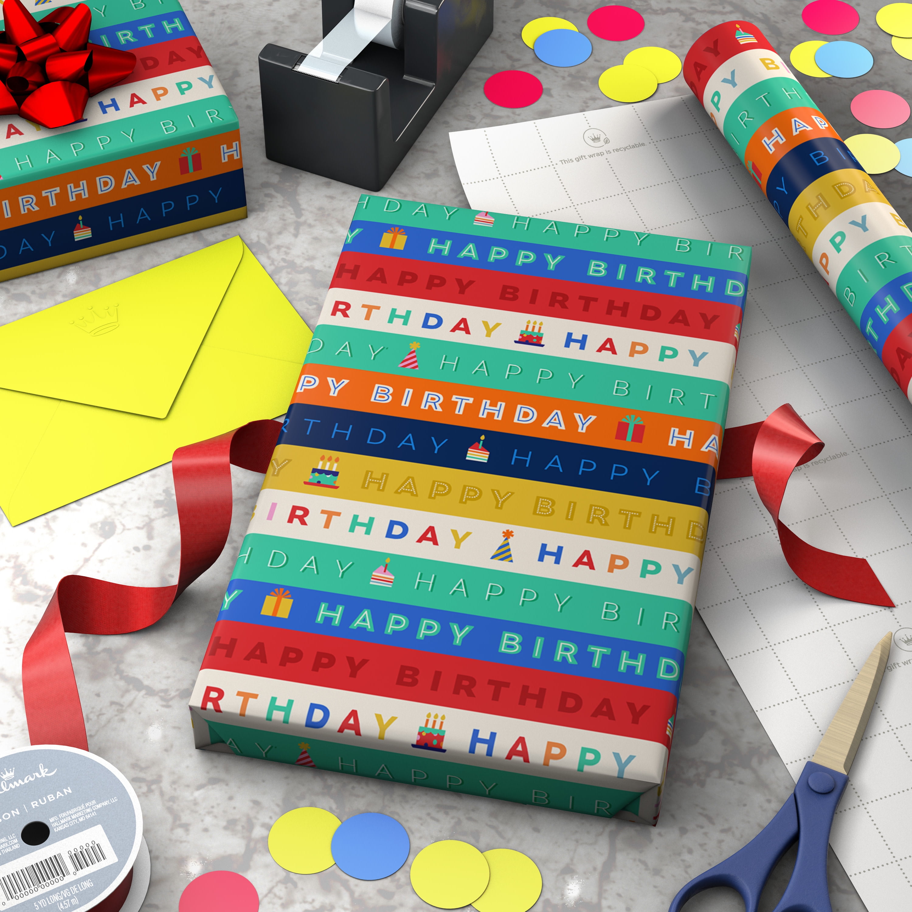Hallmark Birthday Gift Wrapping Paper Roll (Happy Birthday Design, 30 in x 120 in) f2sv9