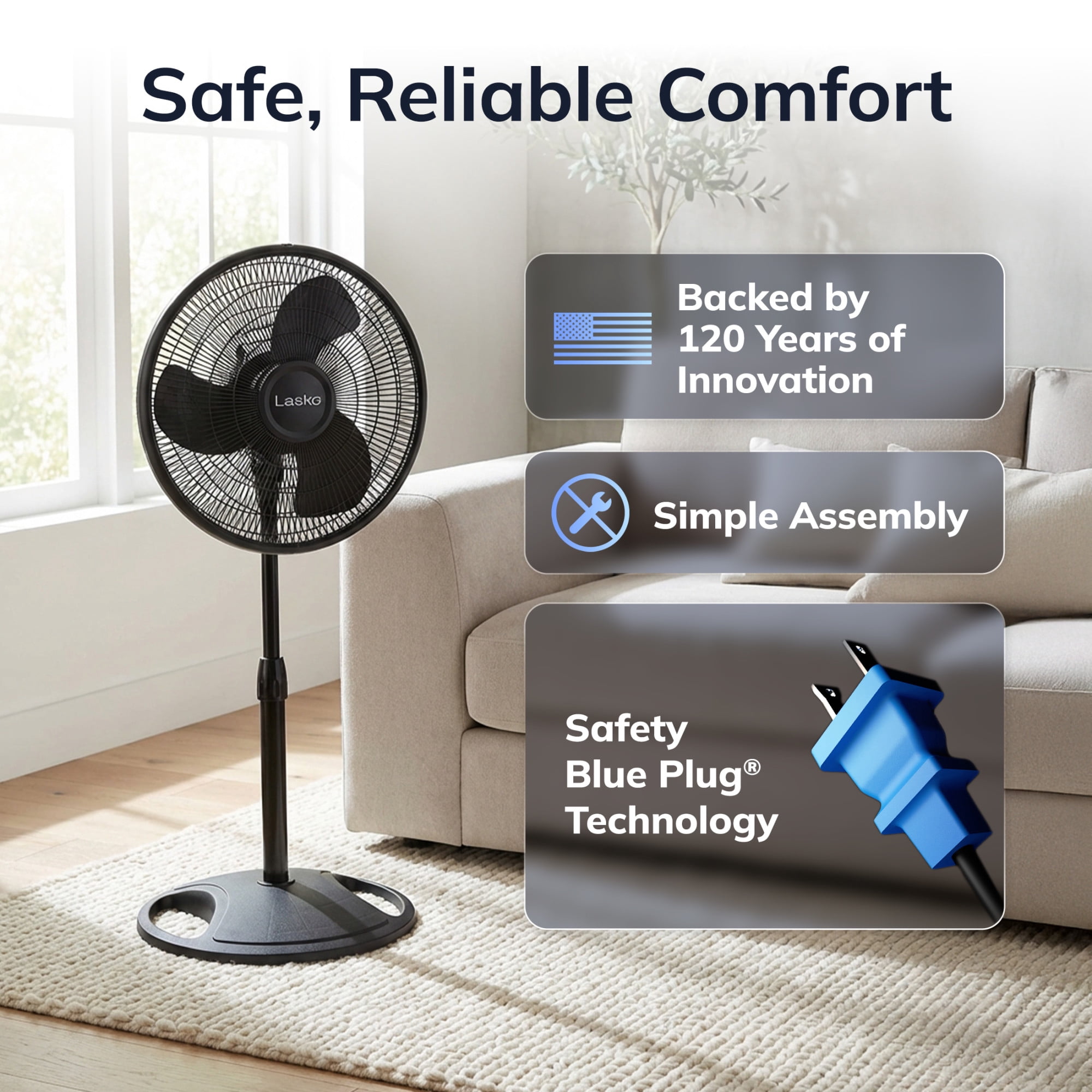 Lasko 16 in Oscillating Pedestal Fan with Adjustable Height and Tilt-Back Head (Black, 47 in Height) 8qr43