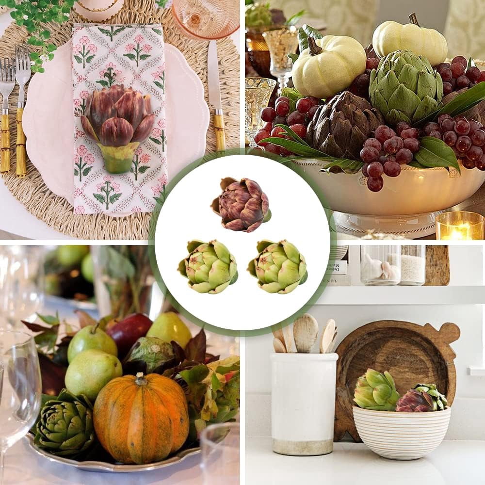 HUIANER Artificial Artichoke Decorative Vegetables for Home Kitchen Wedding Centerpiece (Green and Red, 3 Pack) lfnyp