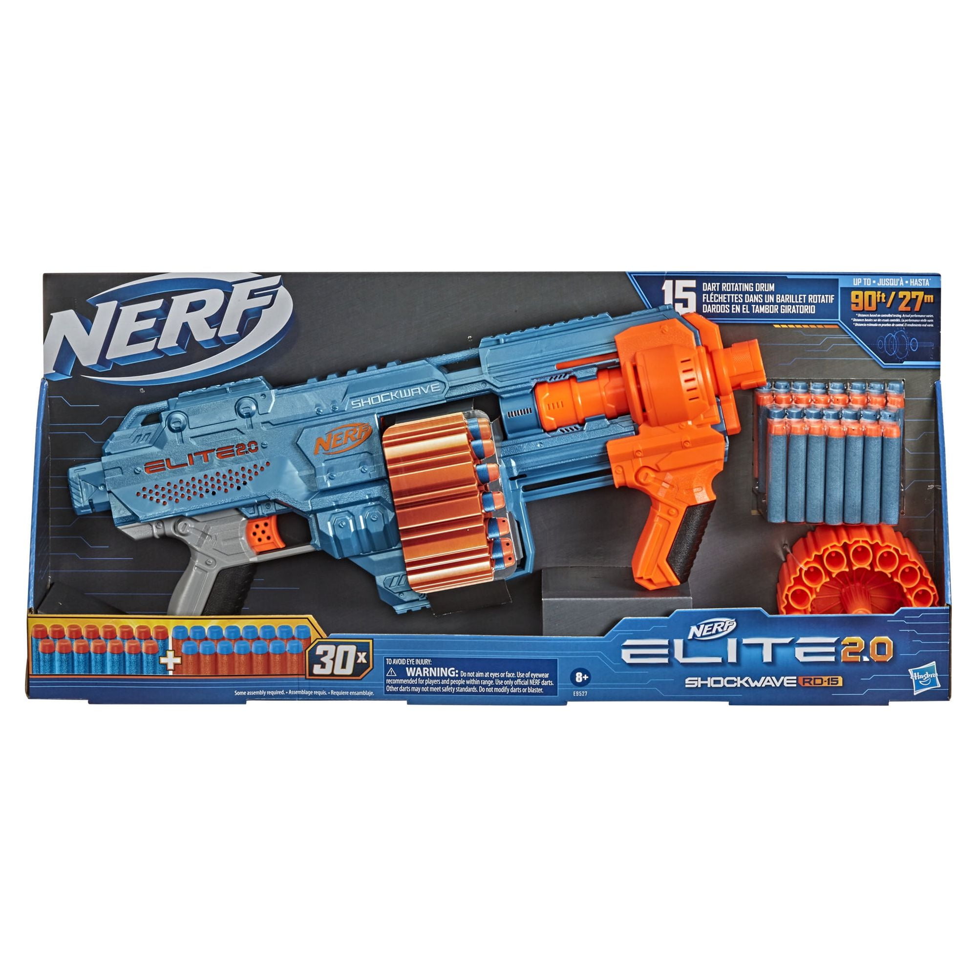 Nerf Elite 2.0 Shockwave RD-15 Blaster with 30 Official Darts (15-Dart Rotating Drum) glbce