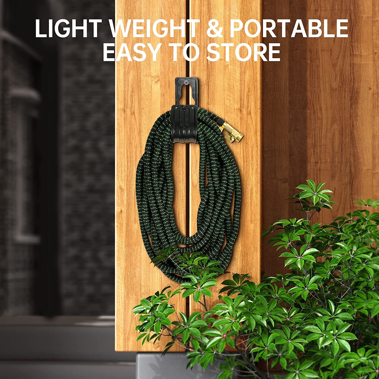 LarmTek Expandable Garden Hose with 10-Pattern Spray Nozzle and Brass Connectors (Green, 100 ft) ot1ce