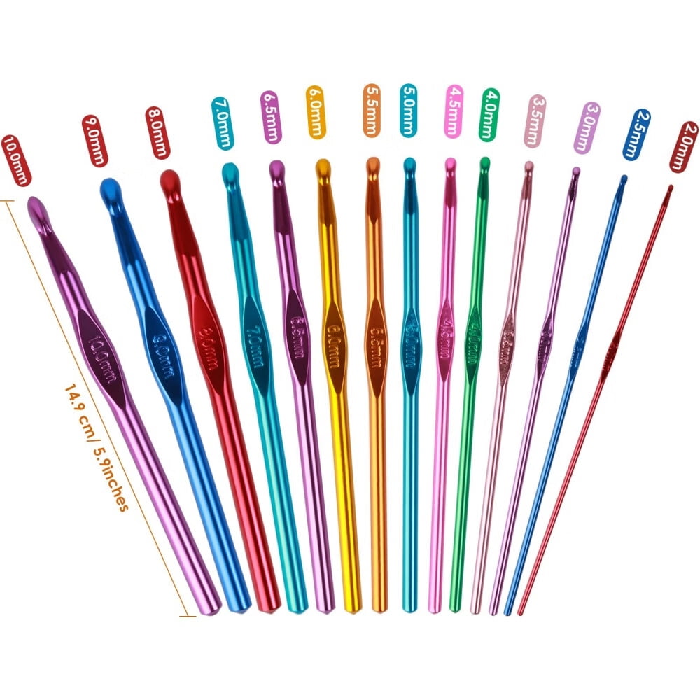 HOMUHOMU Crochet Hooks Set, Ergonomic Aluminum Knitting Needles for Yarn Craft (Multicolor, 14 Piece Set) d8fvu