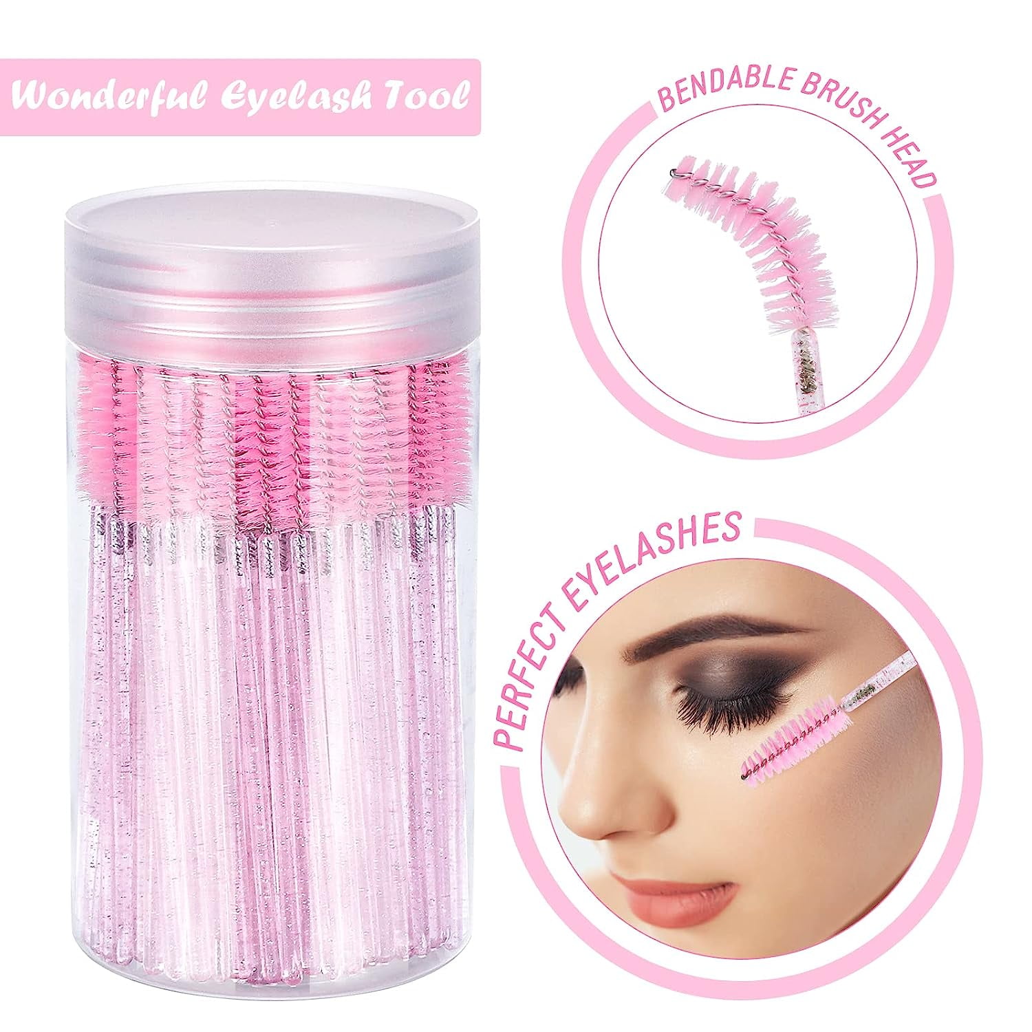 Dockapa Disposable Eyelash Spoolie Brush Set (Pink, 100 Count) 0qlwi