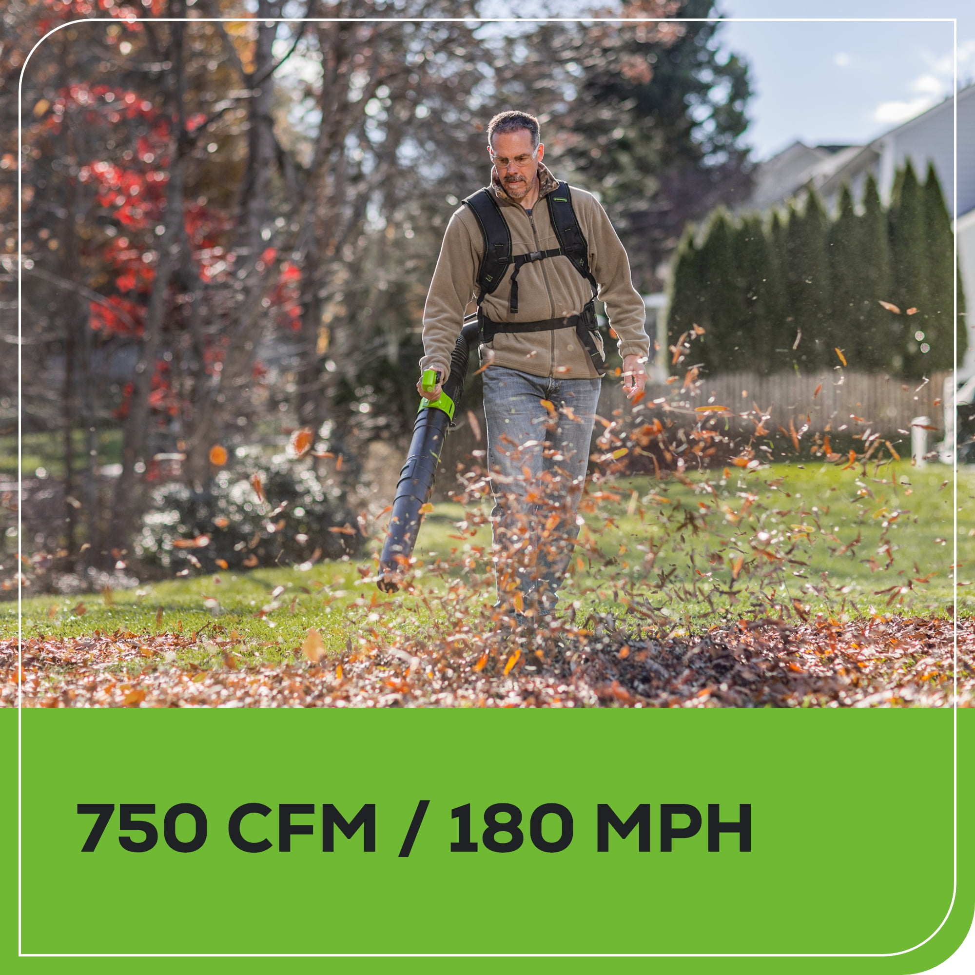 Greenworks 80V 750 CFM Cordless Backpack Leaf Blower with 4.0Ah Battery and Rapid Charger ya32f