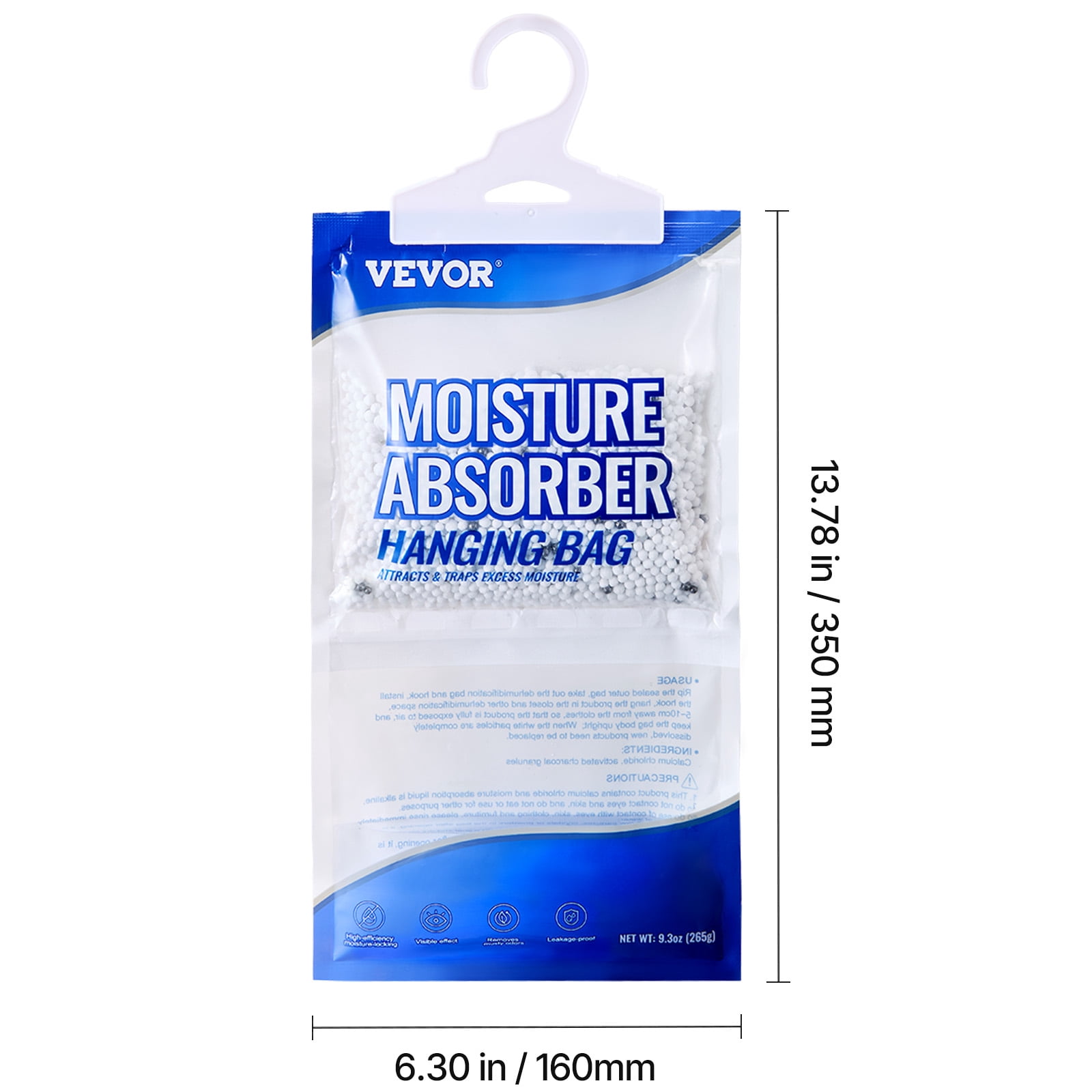 VEVOR Hanging Moisture Absorber Bags, Closet Dehumidifier for Damp Spaces (White, 9.3 oz, 10 Pack) odhkj
