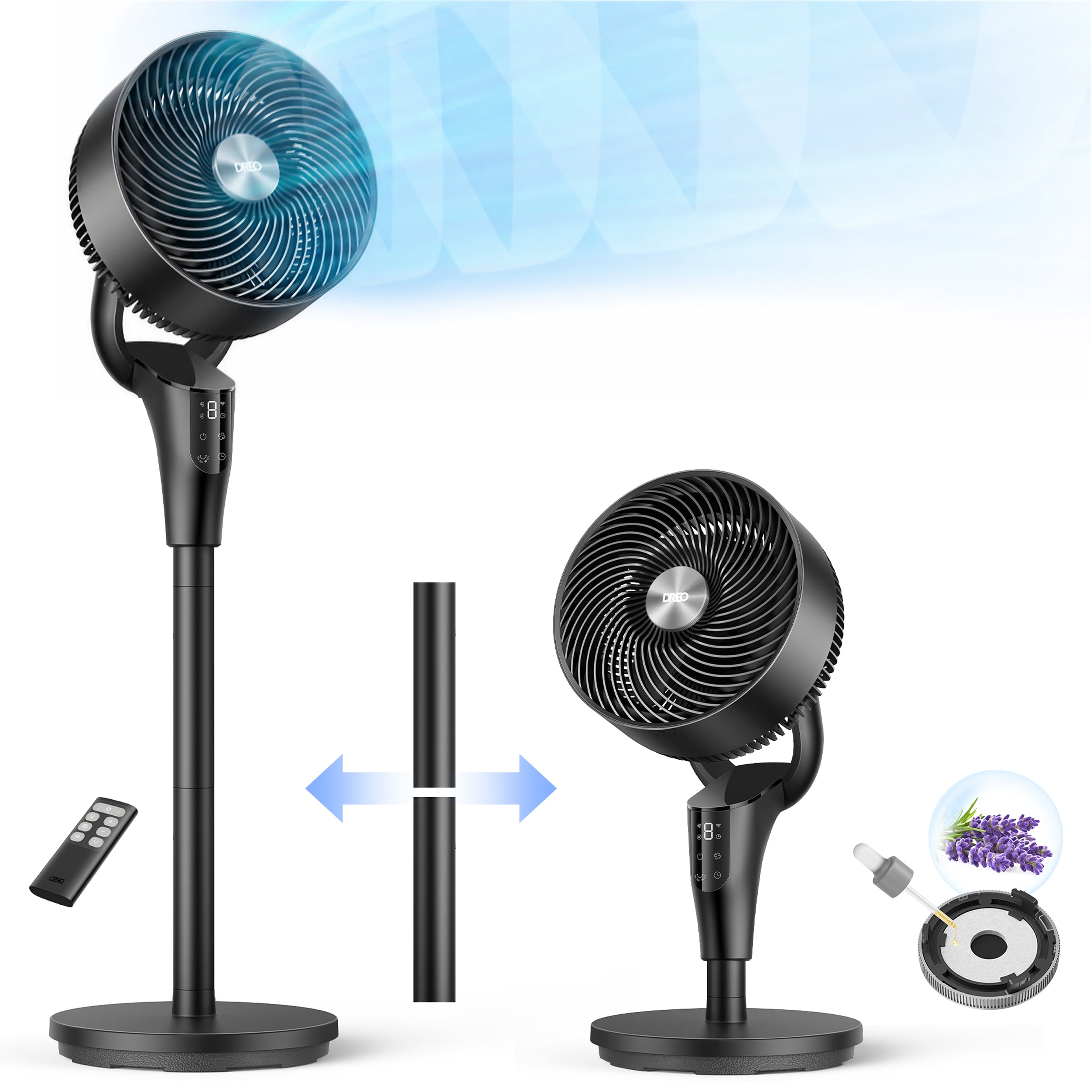 DREO Pedestal Fan, 2-in-1 Adjustable Table and Floor Fan, Ultra Quiet Oscillating Cooling Fan with Remote (Black, 38.1 in) 0hm7r
