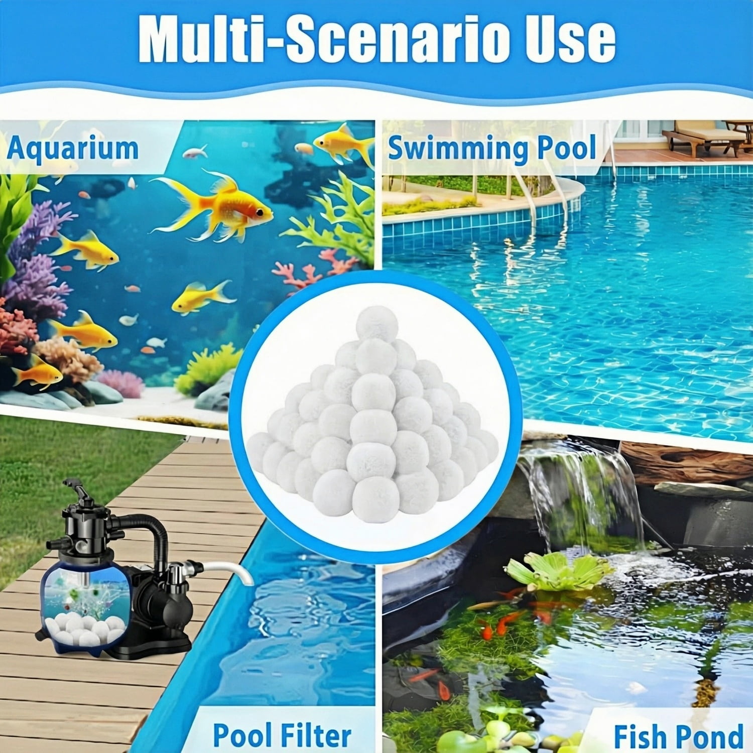PANDALILAI Pool Filter Media Balls for Sand Filter Systems (White, 1.76 lb) v12hn