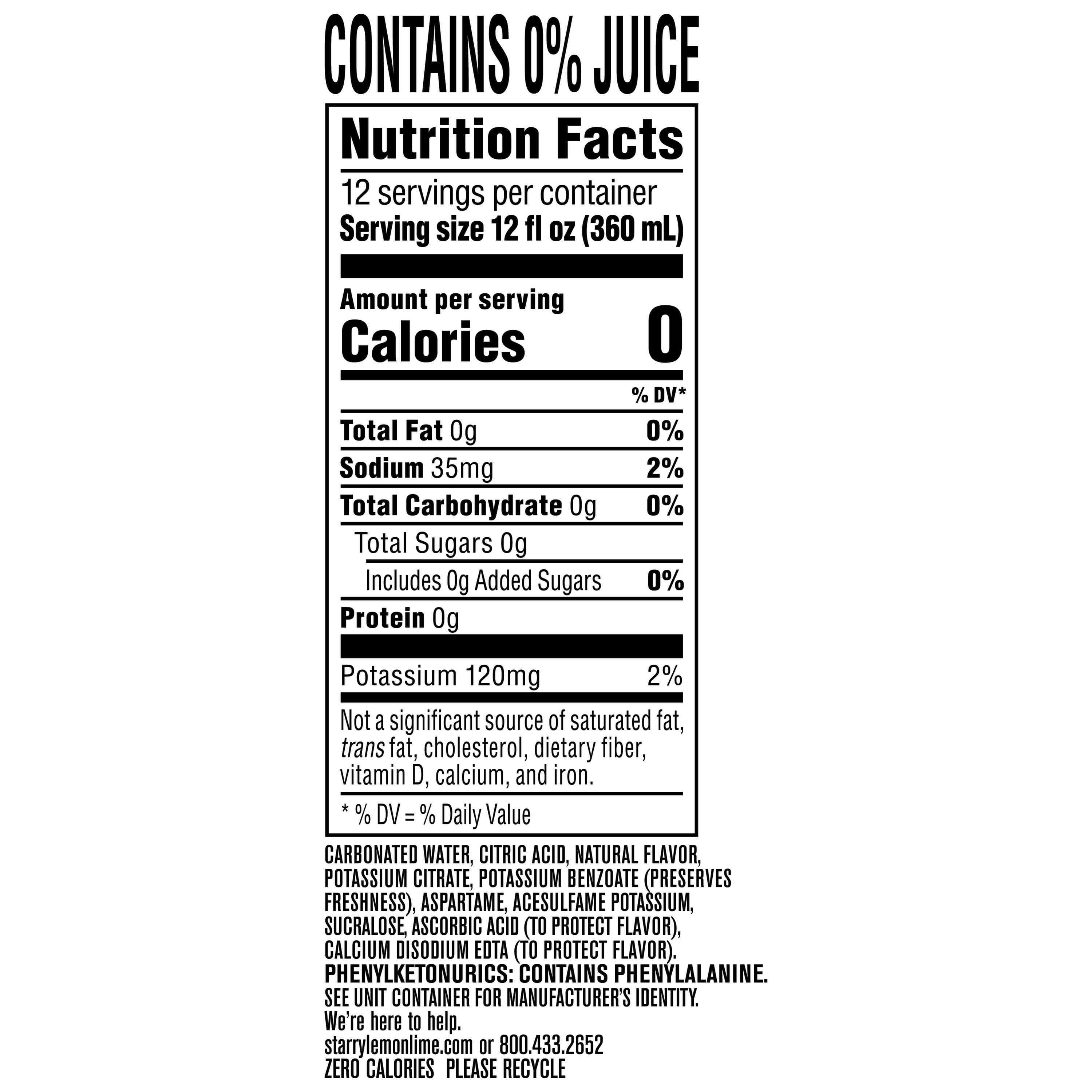 Starry Zero Sugar Lemon Lime Soda, Crisp Refreshing Citrus Flavor (12 fl oz, 12 Pack) 5nrhb