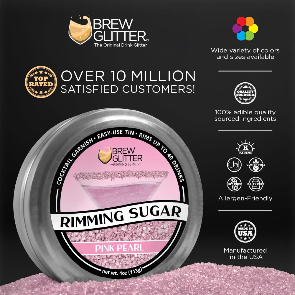 Brew Glitter Pink Pearl Cocktail Rimming Sugar for Drinks and Desserts (Pink, 4 oz) mtzba
