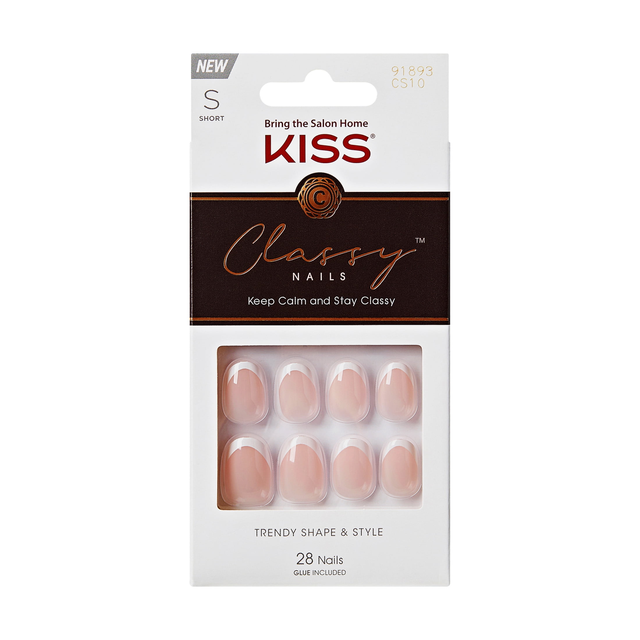 Kiss Classy French Tip Press-On Nails, Durable High-Shine Gel Finish (White, Short Oval, 28 Count) bb9qa