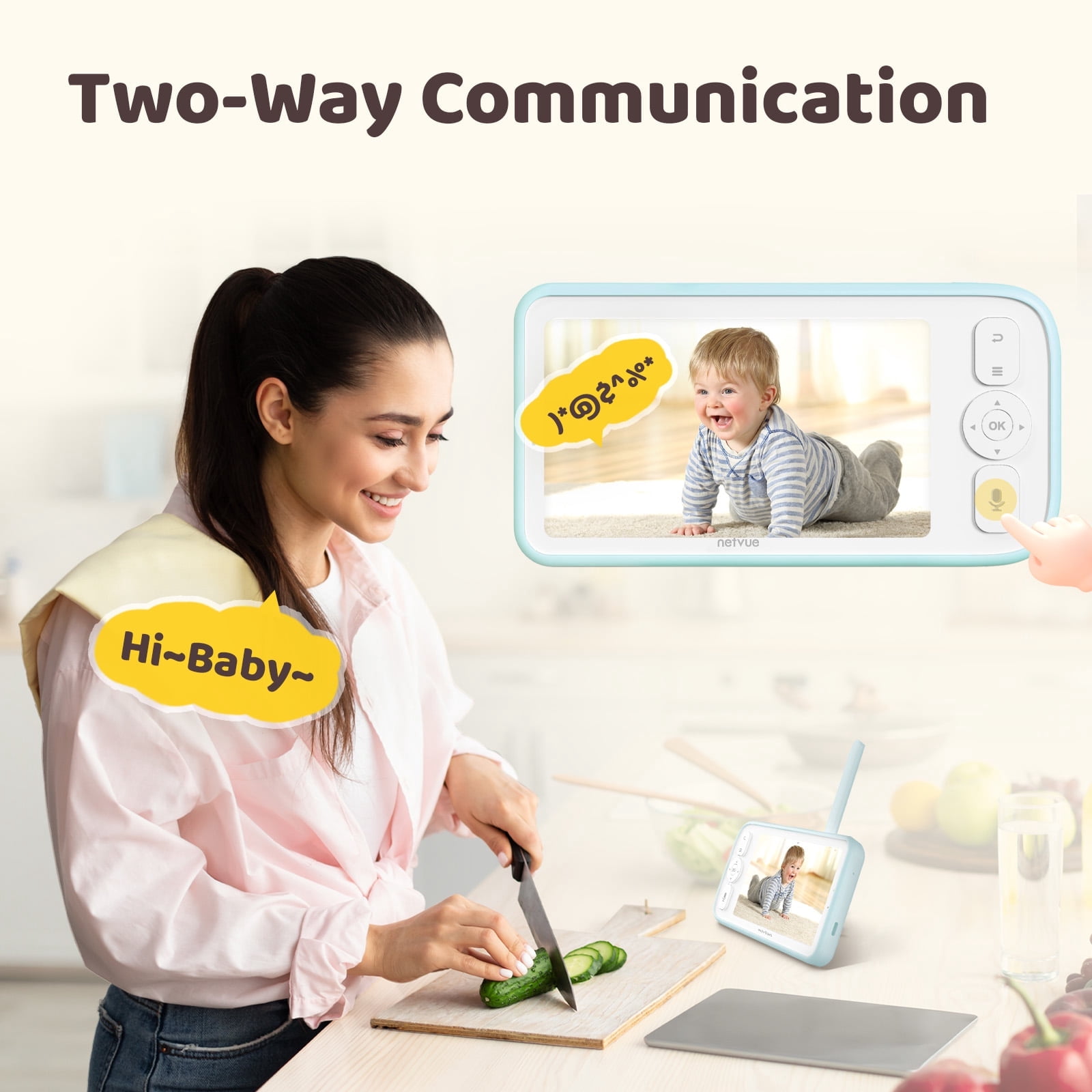 Netvue Baby Monitor with Camera and Audio (1080P HD, 5 in Display, Two-Way Talk) vak8b