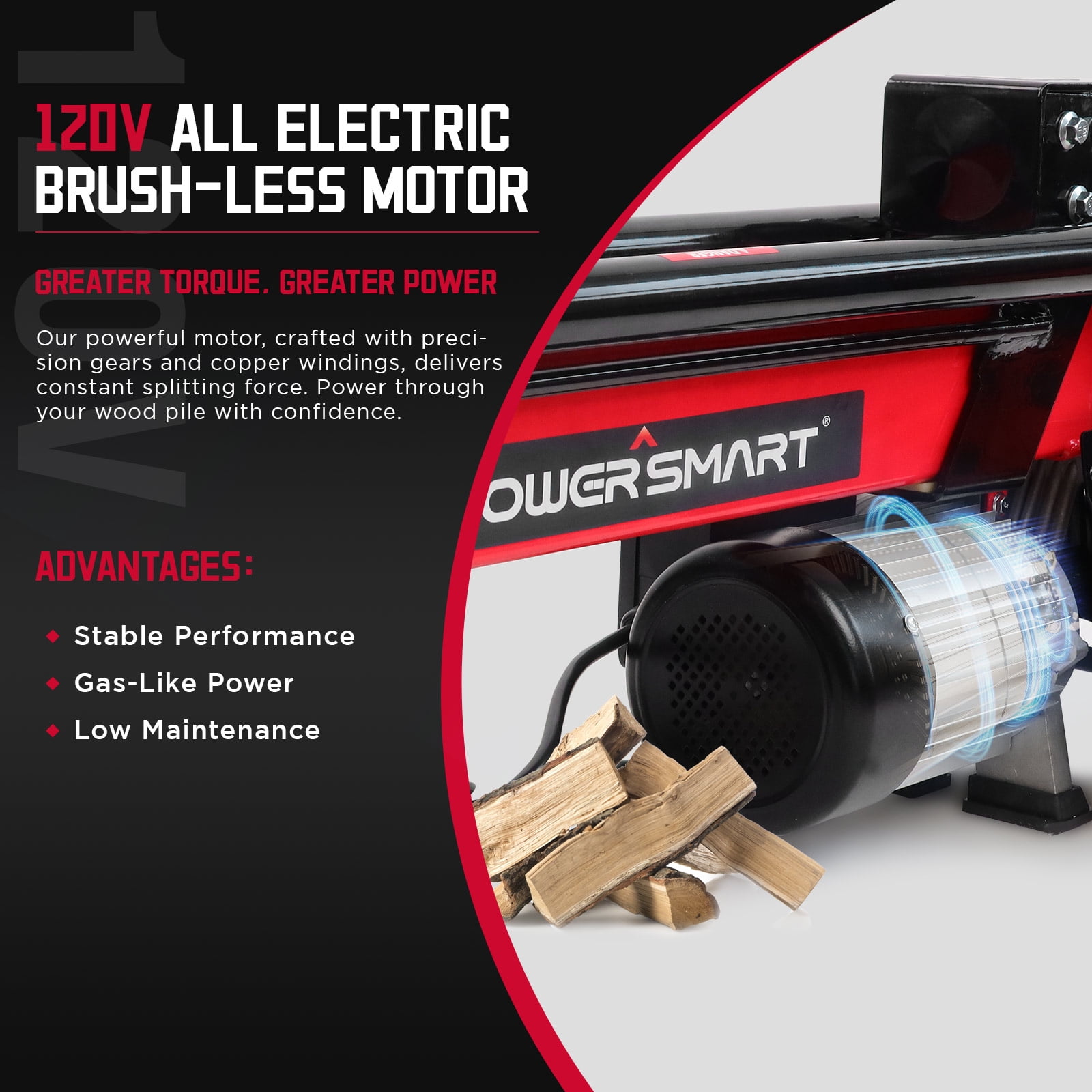 PowerSmart 7-Ton Electric Log Splitter, 15A Motor, Horizontal Wood Splitter for Firewood (20 in Length Capacity) 0kczh