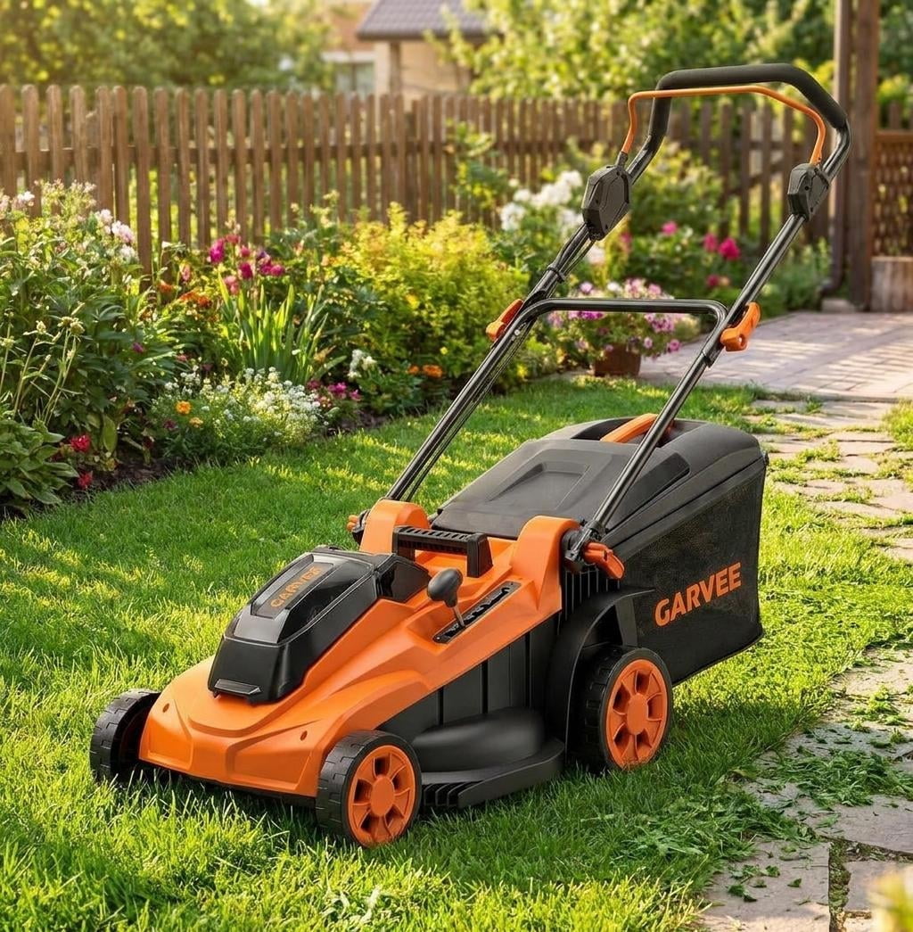 OUTGOODS 40V Cordless Lawn Mower, 17-Inch Battery Powered Push Mower with 6-Position Height Adjustment (Orange, 17 in) n32o9