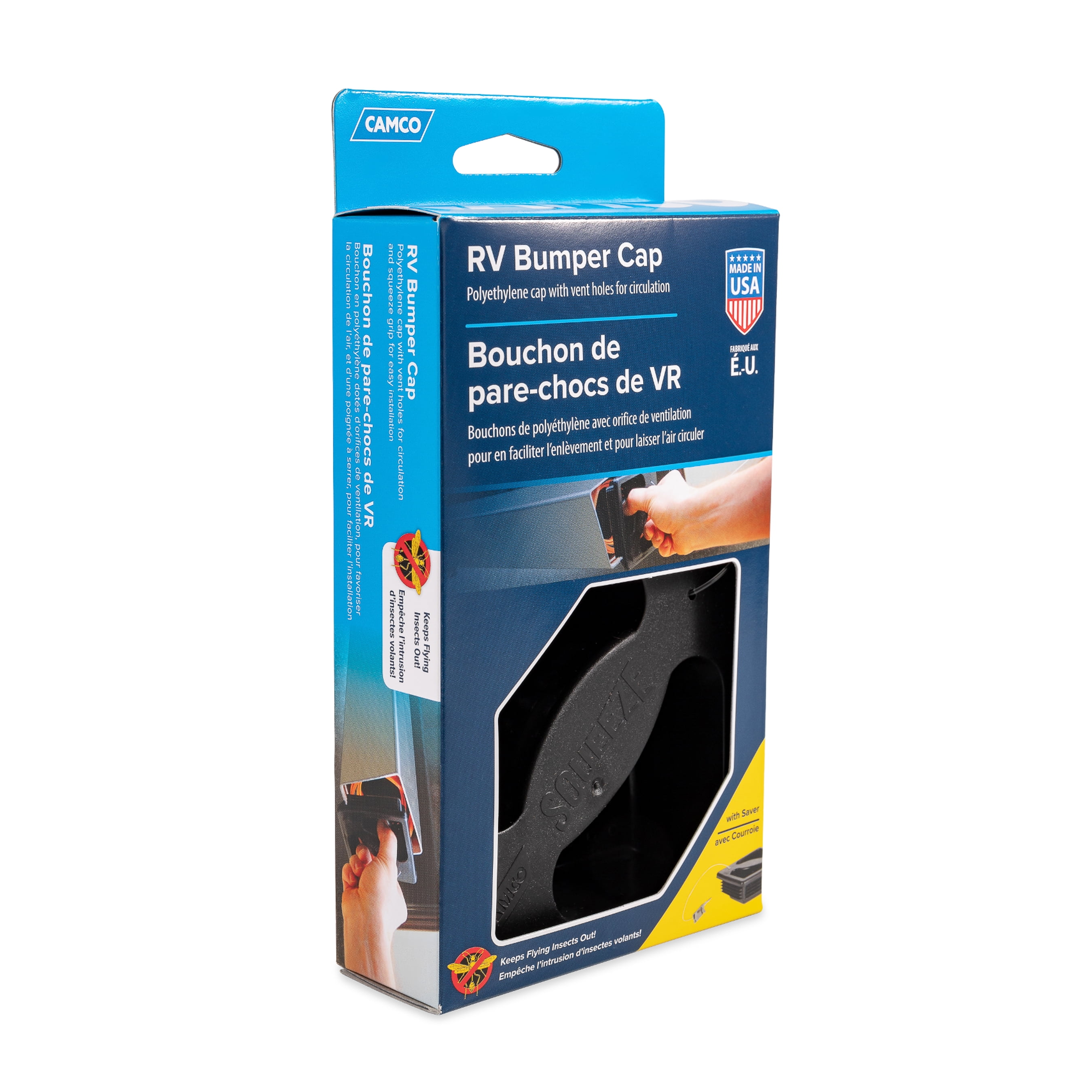 Camco RV Bumper Cap with Saver, Durable Plastic Square End Cover (Black, 4 in) bt8i6