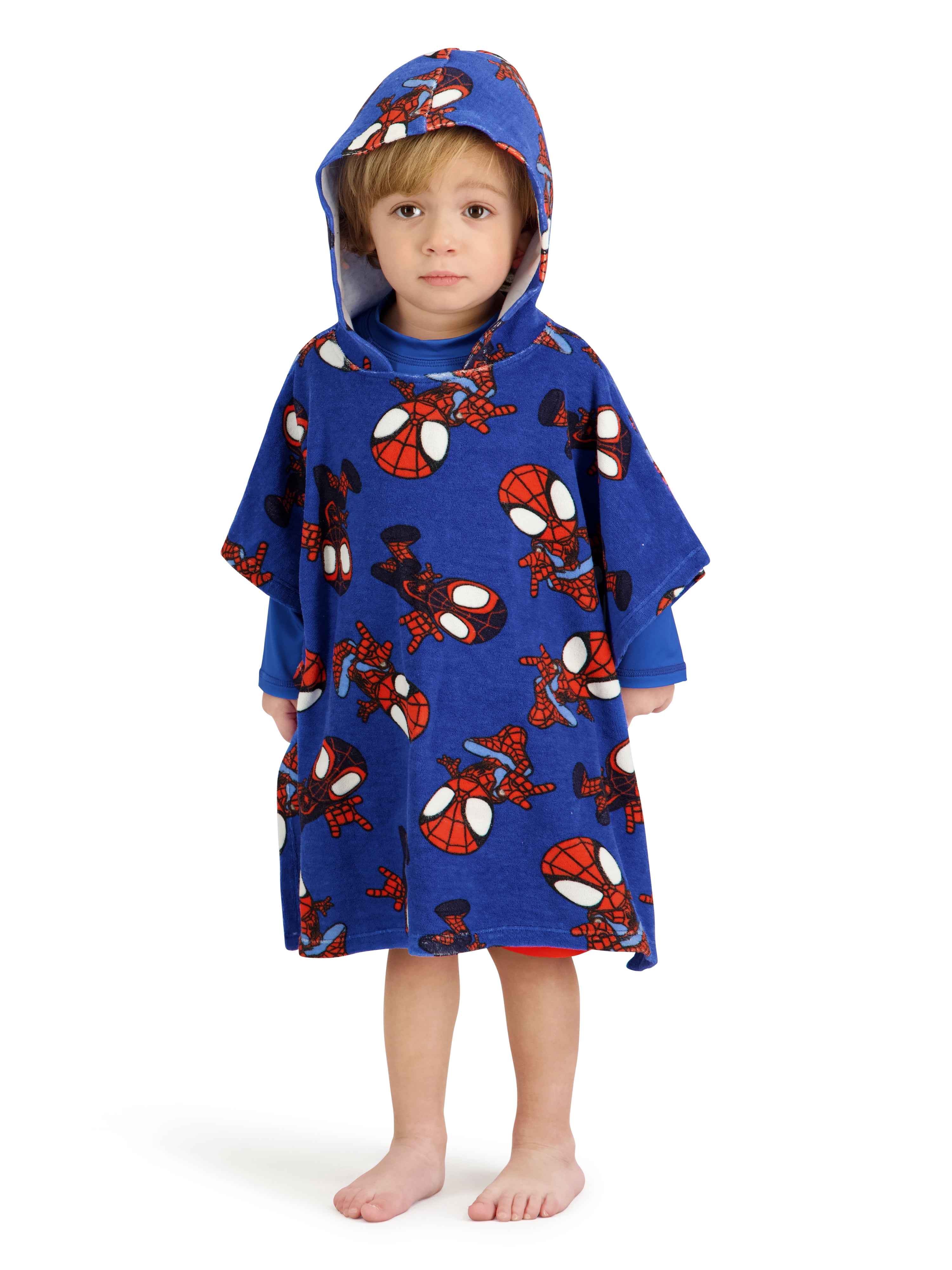 Marvel Spidey and Friends Toddler Boy Rash Guard Swim Set with Coverup (Blue, 5T) 3gync