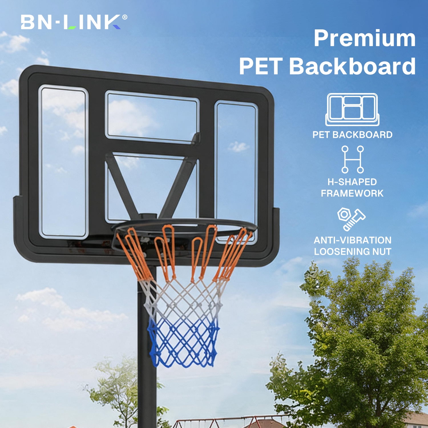 BN-LINK Portable Basketball Hoop, Height Adjustable Outdoor Basketball Goal with Shatterproof Backboard (Black, 43 in) 9cebf