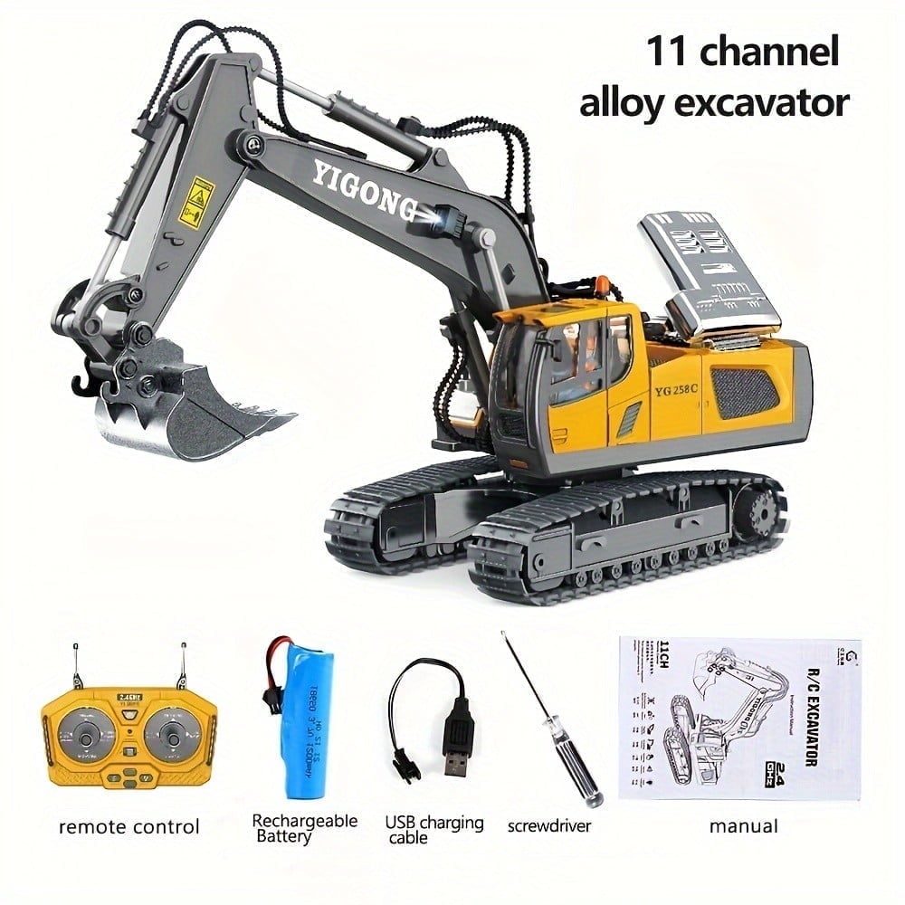 TZDZRC Remote Control Excavator, 11 Channel RC Construction Vehicle, Fully Functional Alloy Bucket (Yellow, 1/20 Scale) hynbb