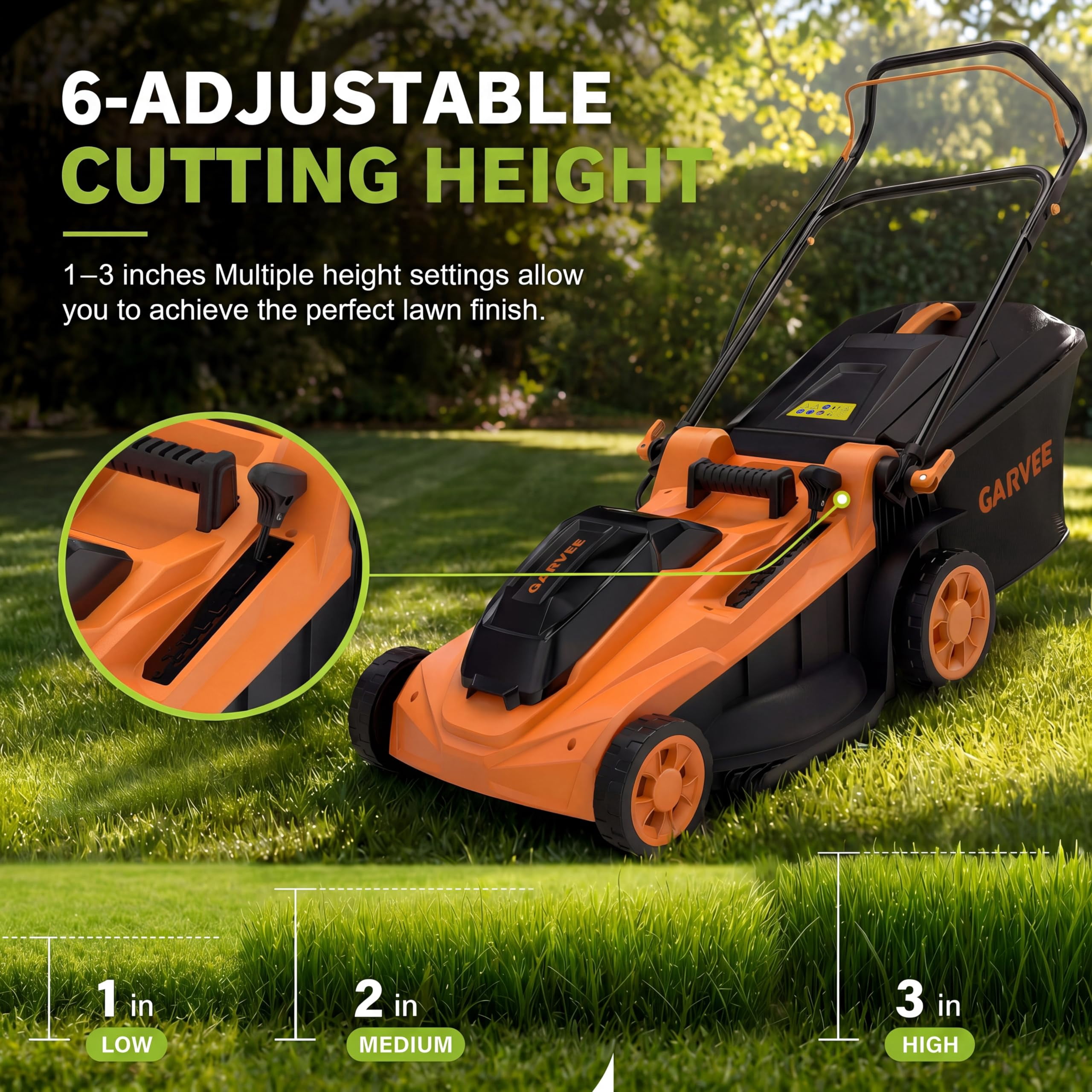 Sunvasagoo 40V Cordless Electric Push Lawn Mower, 17-Inch Cutting Deck, 6-Position Height Adjustment (Black/Orange, 17 in) yfljp