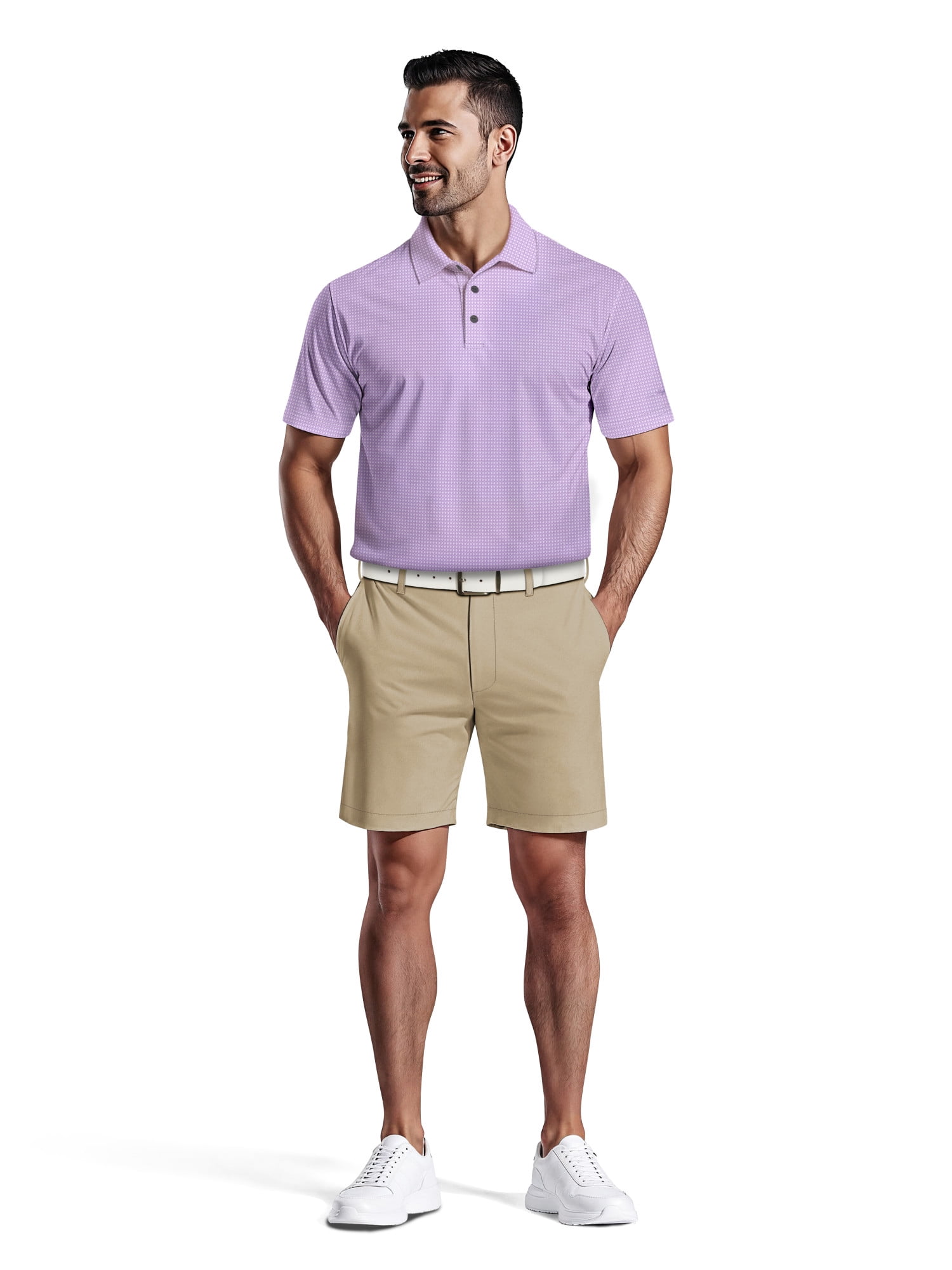 Ben Hogan Men's Performance Eco Mini Geo Jacquard Short Sleeve Polo Shirt (Violet Tulip, L) lzxx4