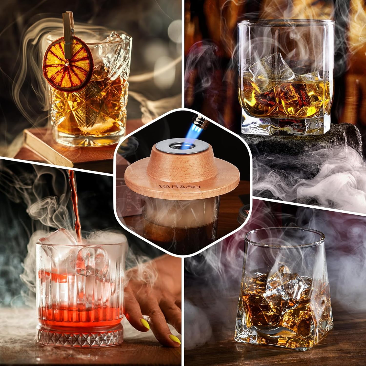 Monteka Whiskey Smoker Kit with Torch and 6 Wood Chip Flavors (Old Fashioned Cocktail Infusion Set, 1 Pack) yqt54