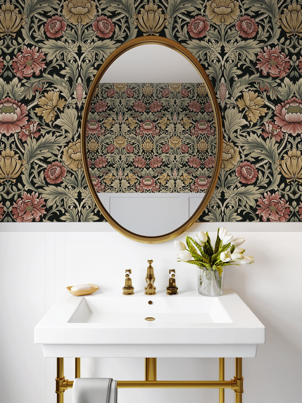 Harry & Grace Ebony Acanthus Floral Cameo Peel and Stick Wallpaper (Black, 20.5 in. x 18 ft.) 52f3c