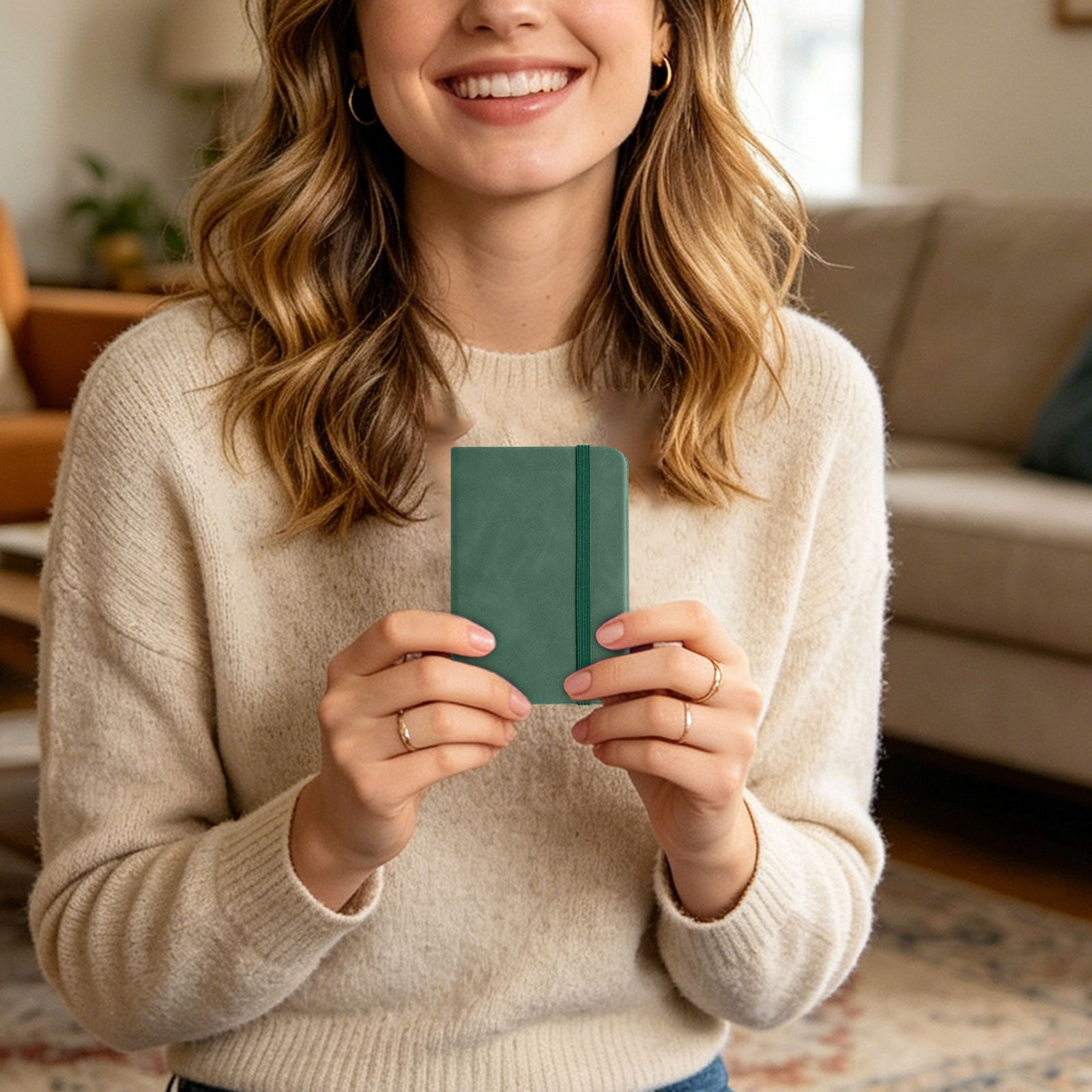 Torch Small Pocket Notebook, Hardcover Mini Journal with Elastic Closure (Green, 3x4.3 in) 8hfg0