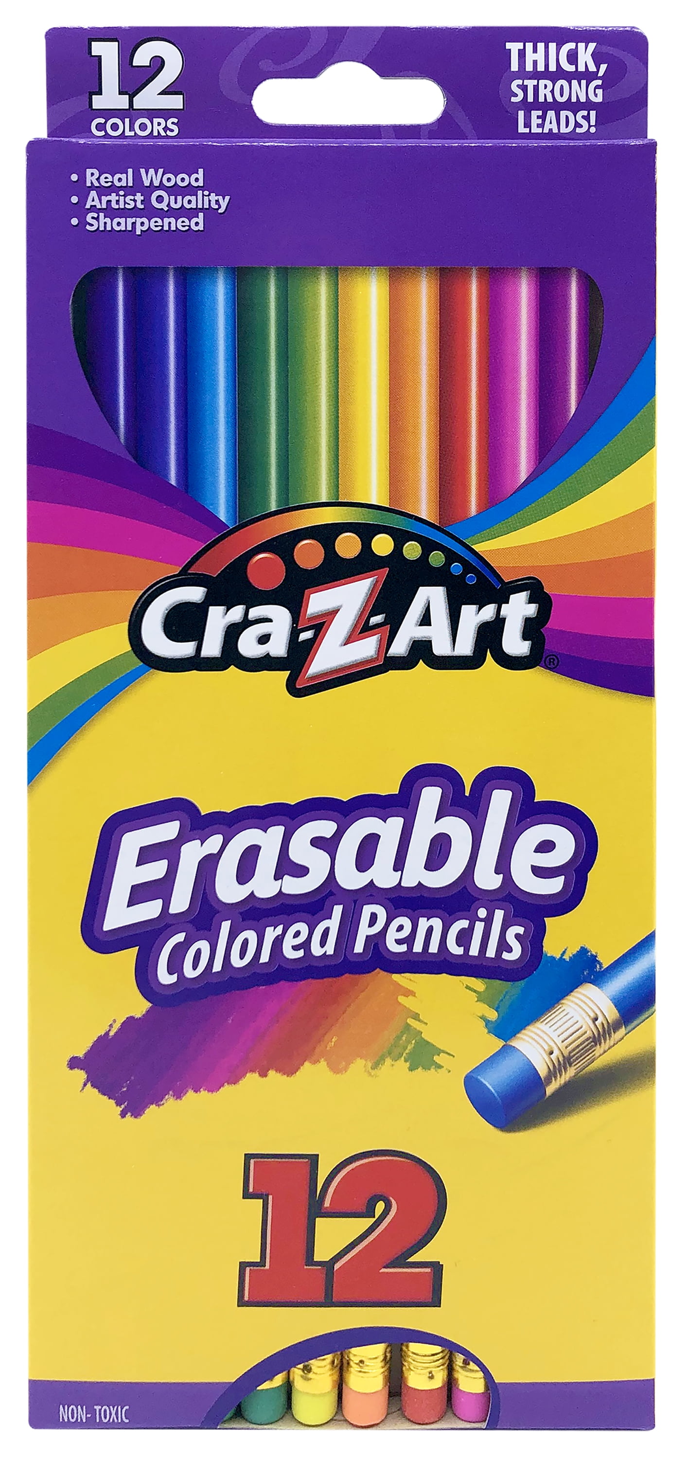 Cra-Z-Art Erasable Colored Pencils, Pre-sharpened Break-Resistant Lead for Drawing and Sketching (Assorted Colors, 12 Pack) 0zj79