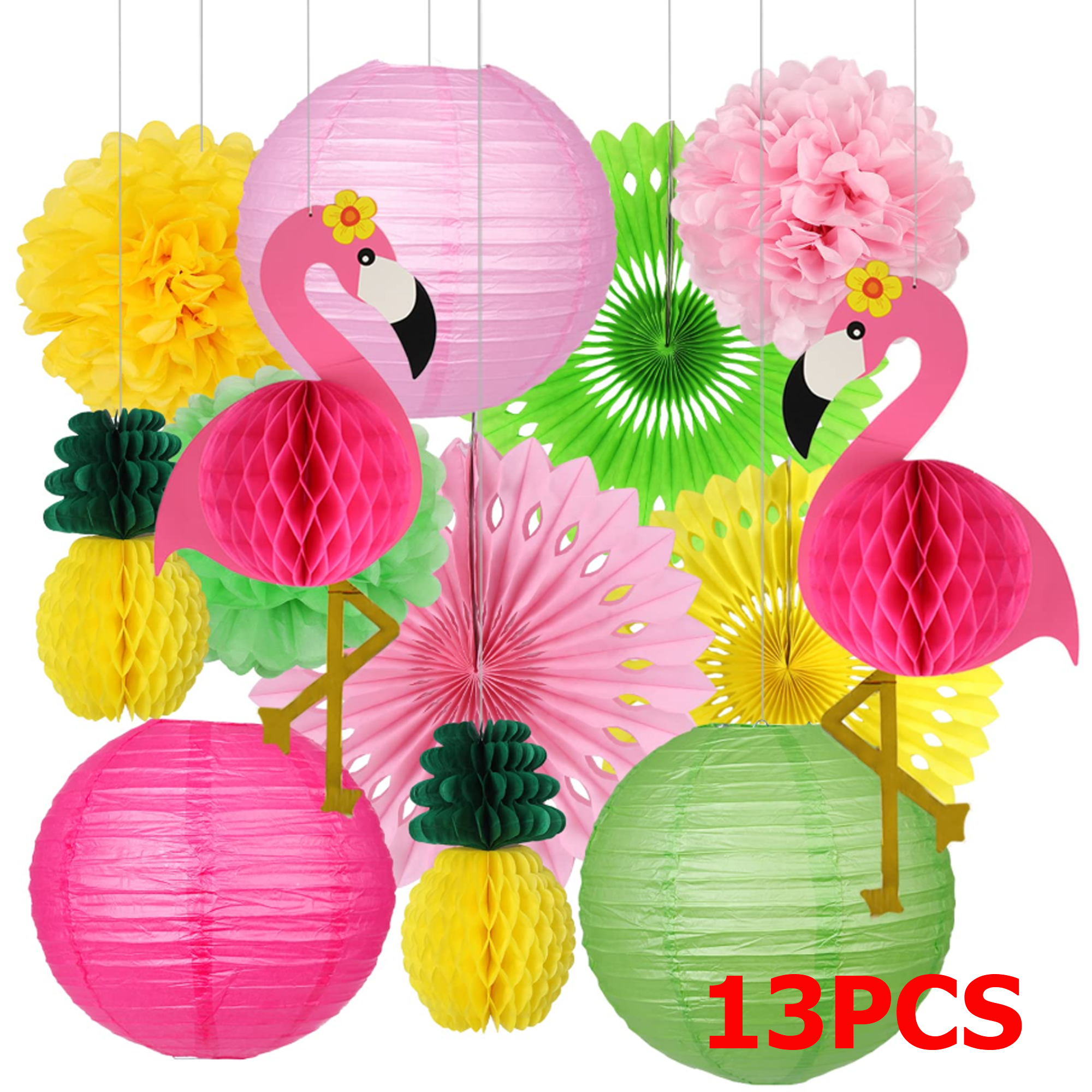 YangJin Tropical Luau Party Decorations Set, Flamingo and Pineapple Theme for Summer Beach Birthdays (13 Piece Set) 6iatj