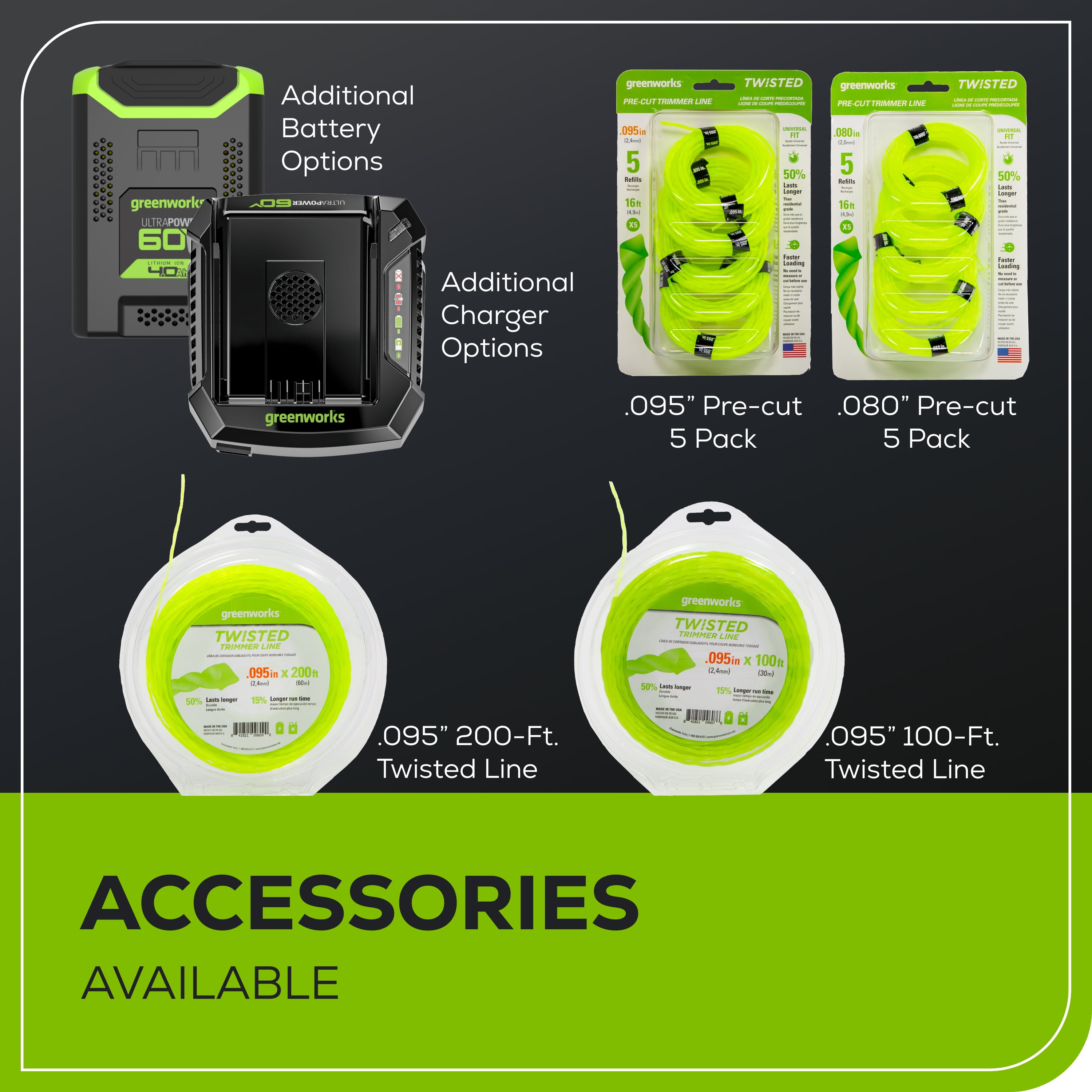 Greenworks 60V 16 in. Front Mount String Trimmer with 2.5Ah Battery and 3A Charger (Green, 16 in.) d05mu