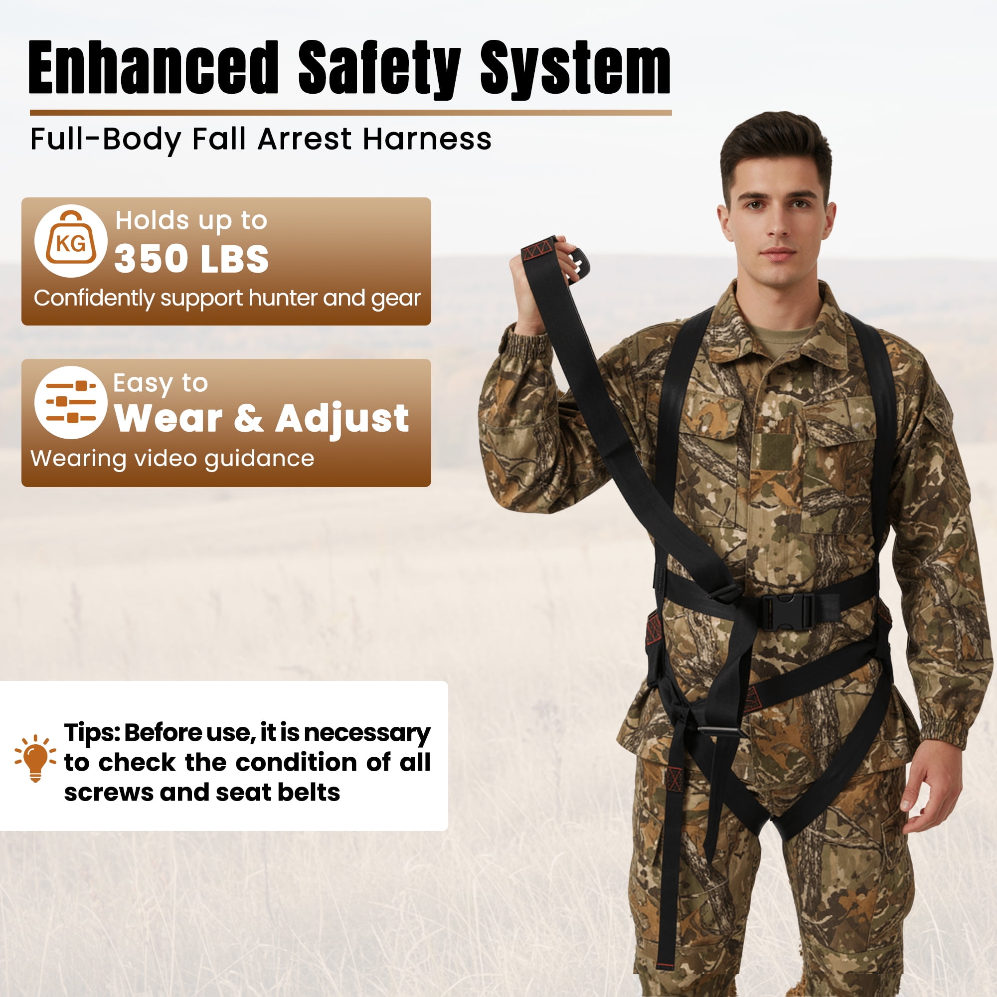 Naipo 18.7 ft Hunting Ladder Stand with Adjustable Shooting Rail and Full Body Harness (Black, 350 lb) 6g0ps