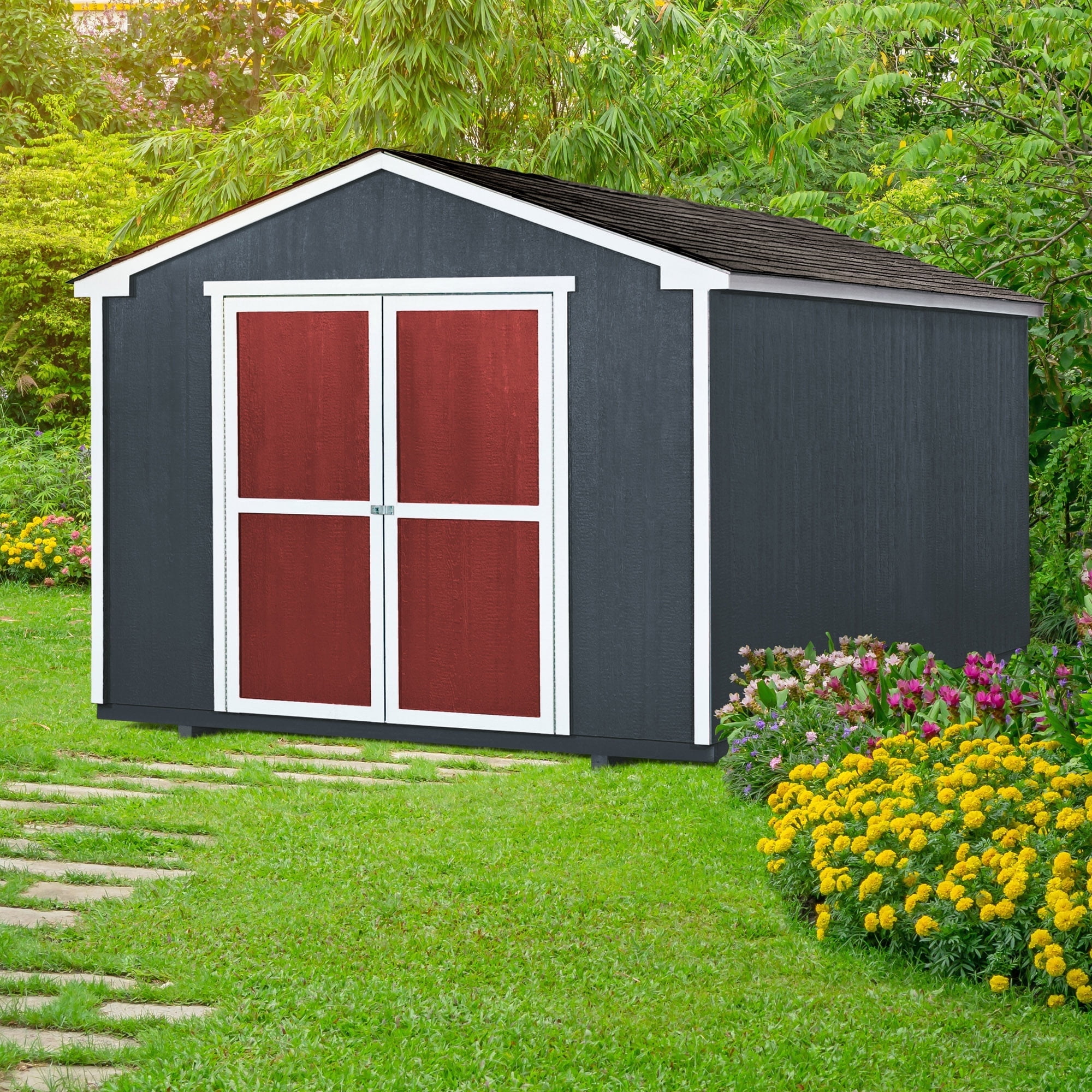Handy Home Products Cumberland Outdoor Wood Shed Kit with Smartside (Brown, 10 ft. x 16 ft.) 81xri