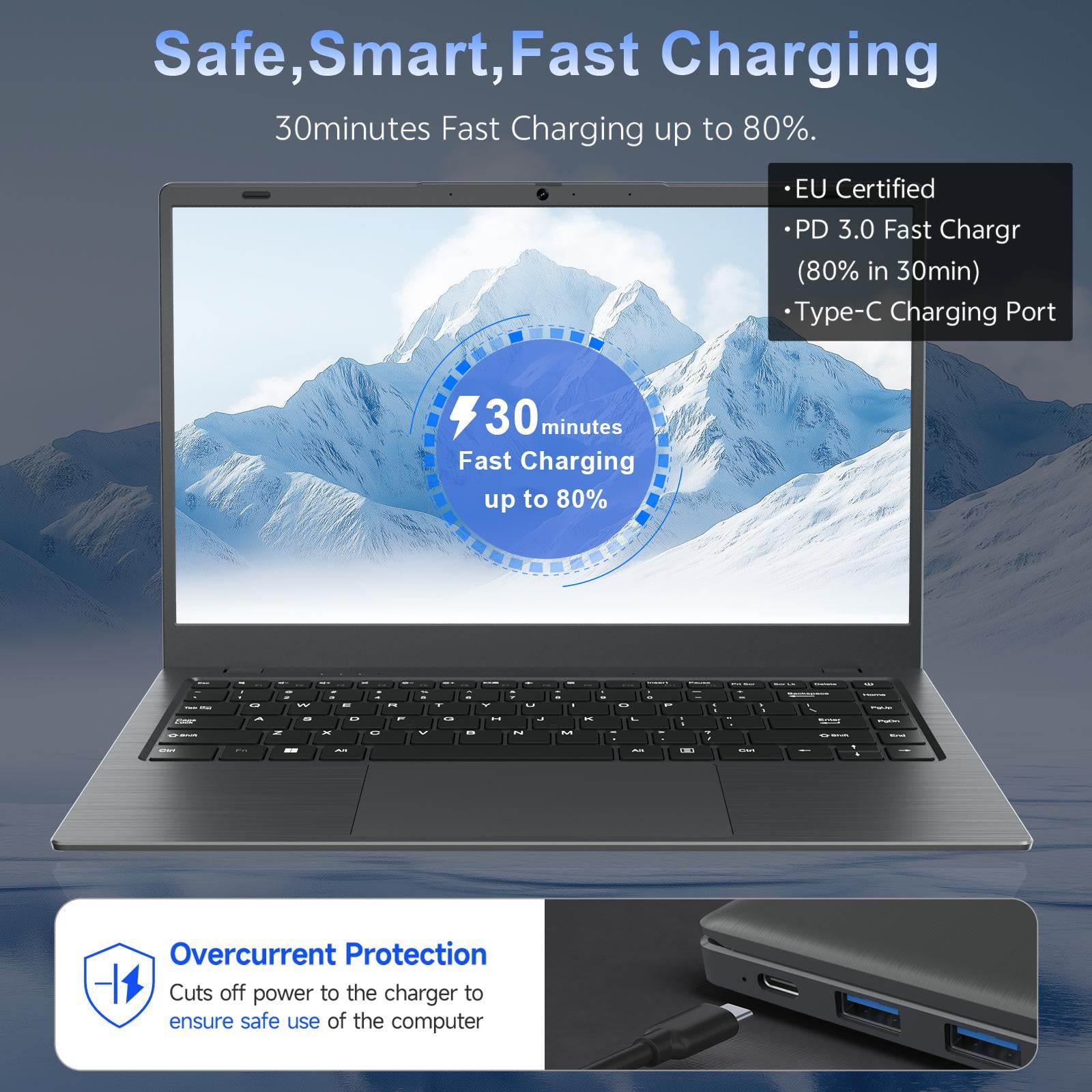 RNRUO 14 in Laptop Computer, 32GB RAM 1TB SSD, Intel Pentium Gold 6500Y, FHD 1080p Display, Windows 11 Pro, Dual 4K Output (Dark Gray, 14 in) hqk4p