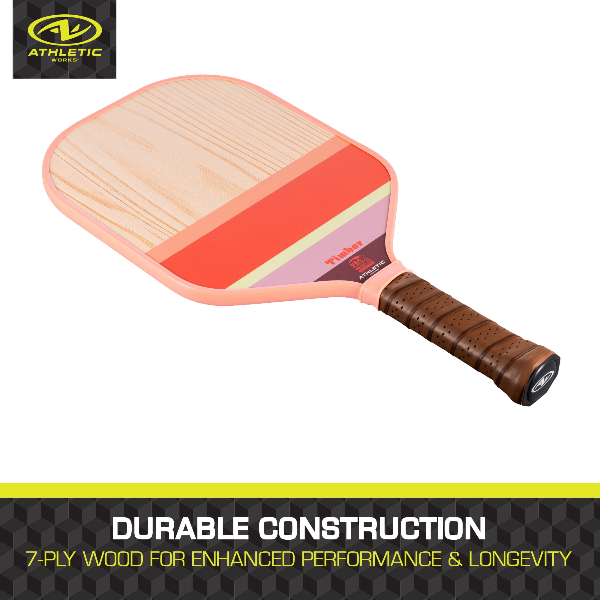Athletic Works Timber Wooden Pickleball Paddle, Durable Recreational Racket (Orange, 15.5 in) dgaj5