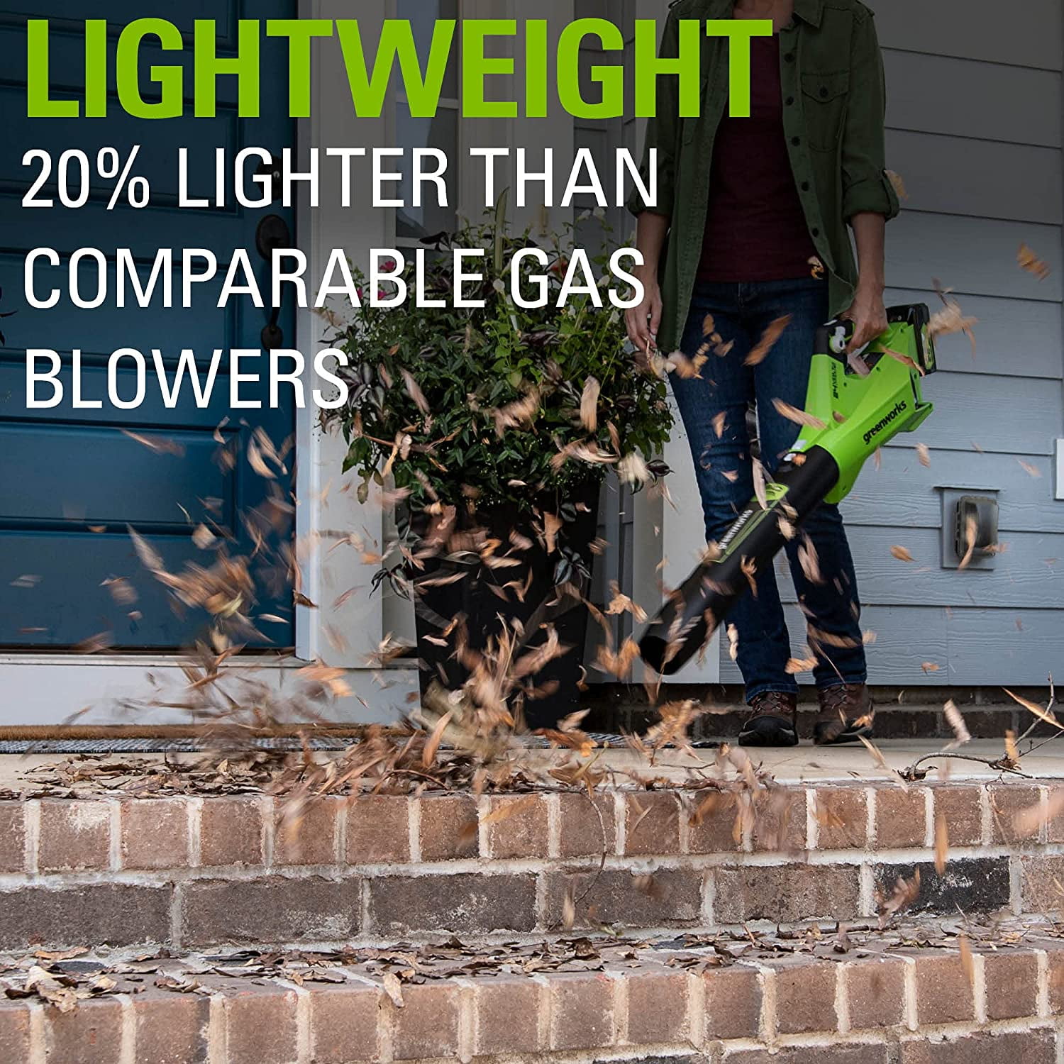 Greenworks Brushless Cordless Leaf Blower Kit with Battery and Charger (Green, 450 CFM) mq1vm