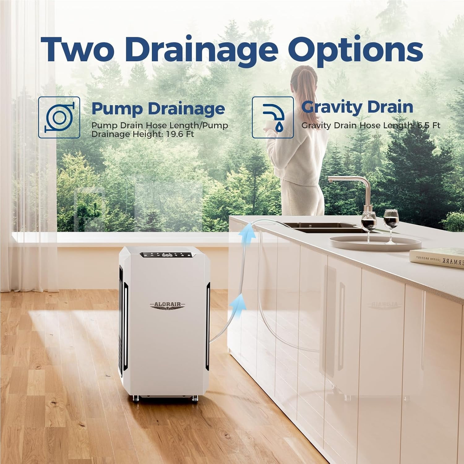 AlorAir 70 PPD Commercial Dehumidifier with Built-in Pump, SLGR Tech for Basements and Large Spaces (White, 1000 Sq. Ft.) i9req