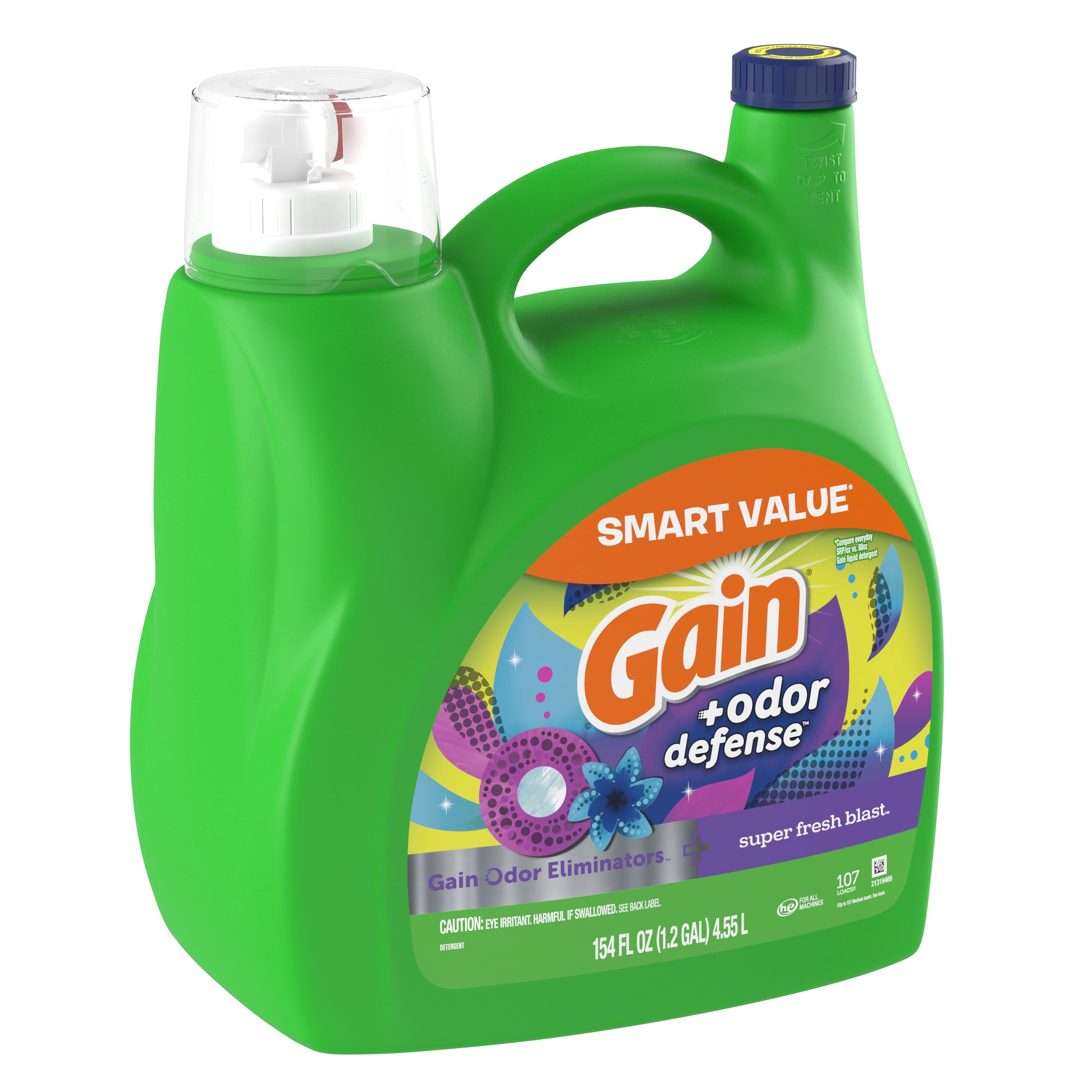 Gain Odor Defense Liquid Laundry Detergent, Super Fresh Blast Scent (154 fl oz, 107 Loads) 8gvnb