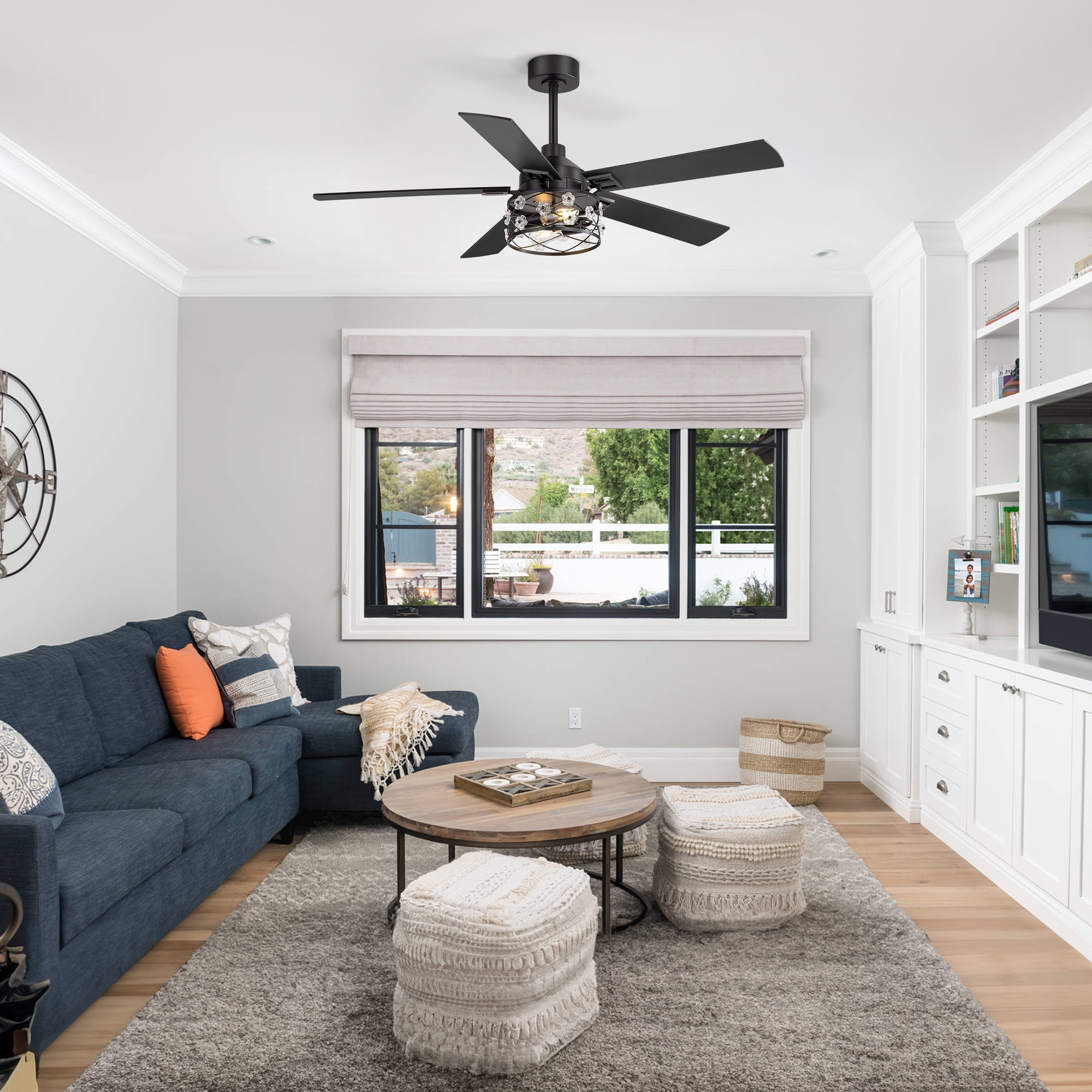 ALKAFY 52 in Matte Black Ceiling Fan with Lights - Reversible 5-Blade Design, 6-Speed Remote Control (52 in) ajnmi