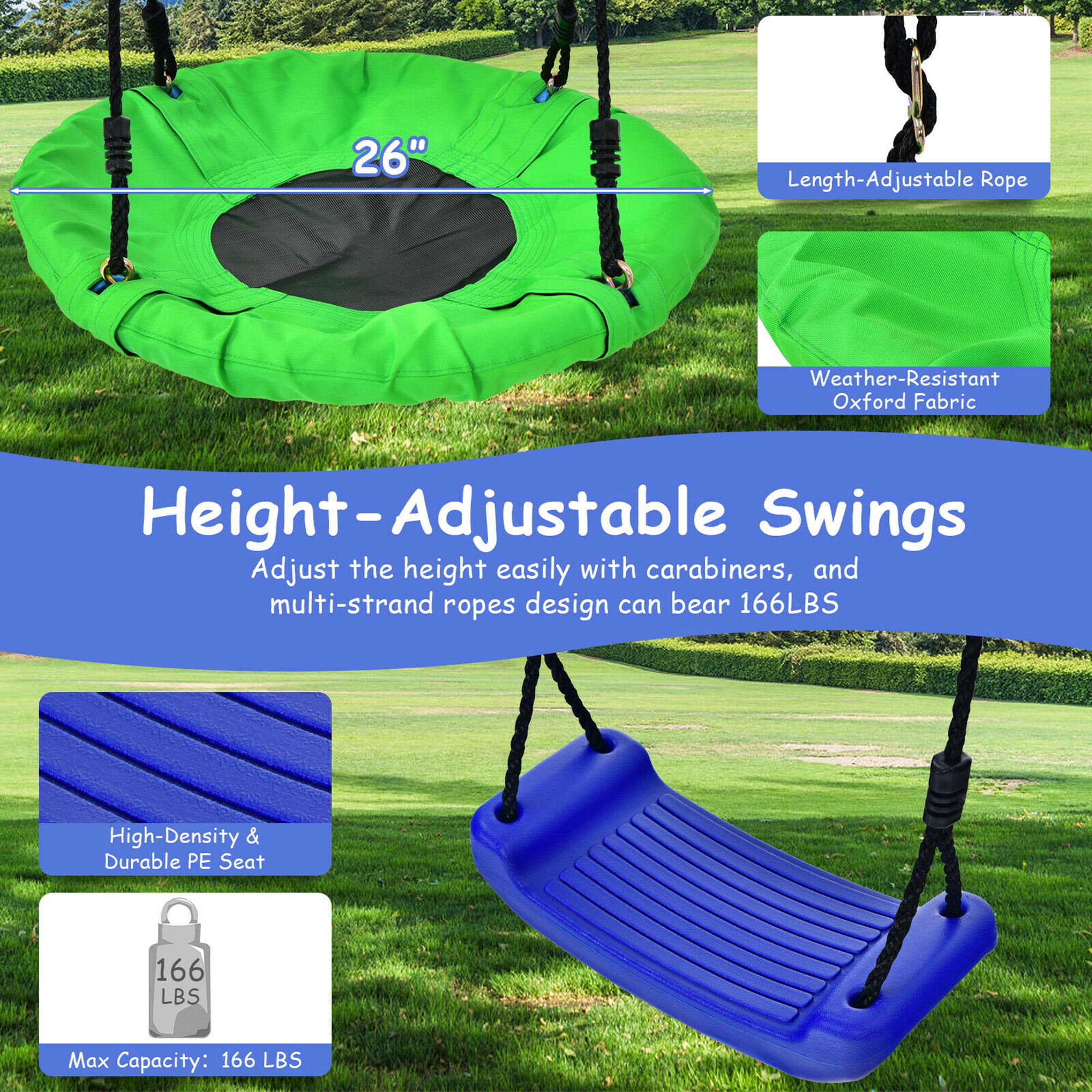 Gymax 5-in-1 Kids Outdoor Swing Set with Basketball Hoop and Climbing Ladder (Blue) y2tza