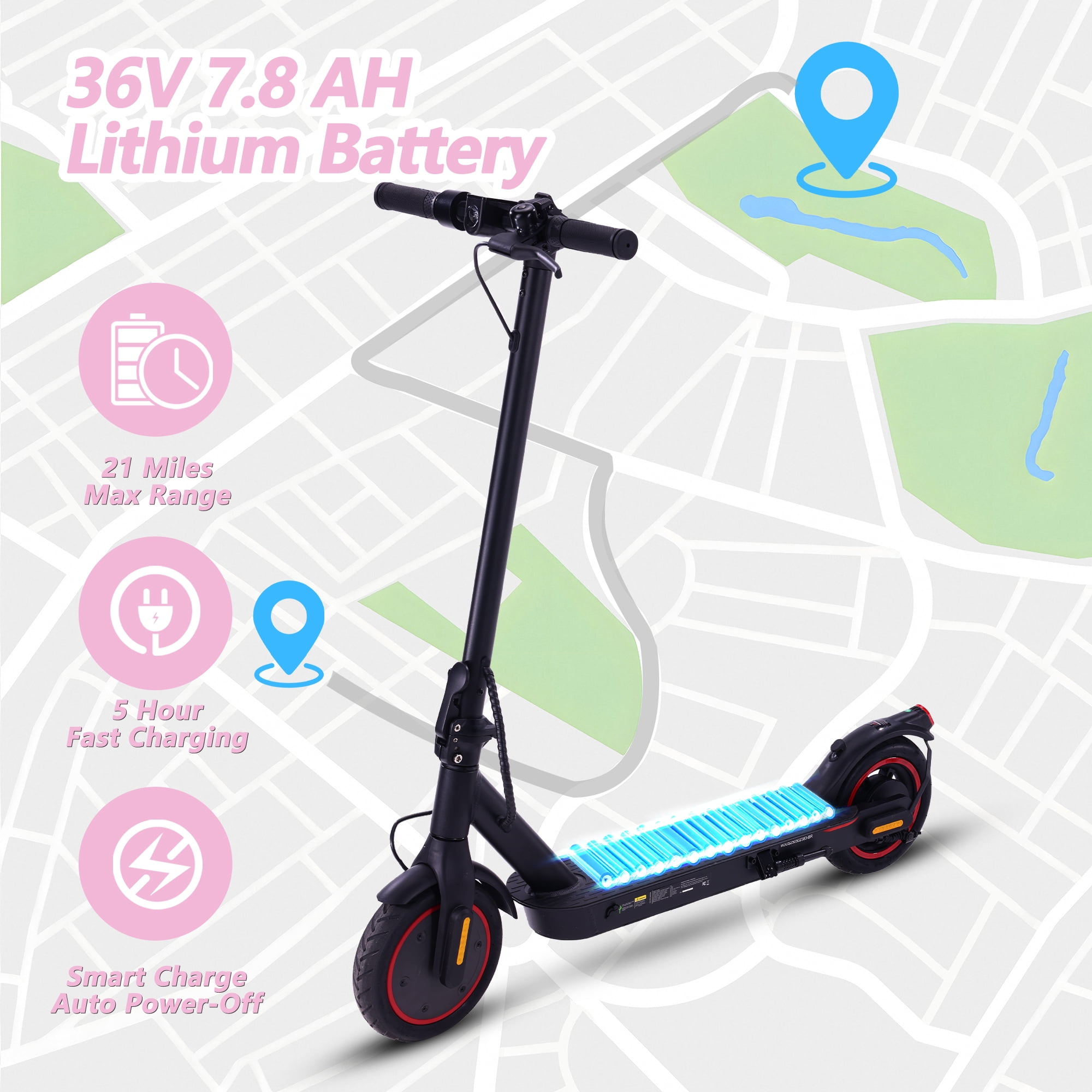 iHoverboard Electric Scooter for Adults, Foldable Commuter Scooter with 8.5 in Tires, 21 MPH Max Speed (Black, 1 Unit) o1tjc