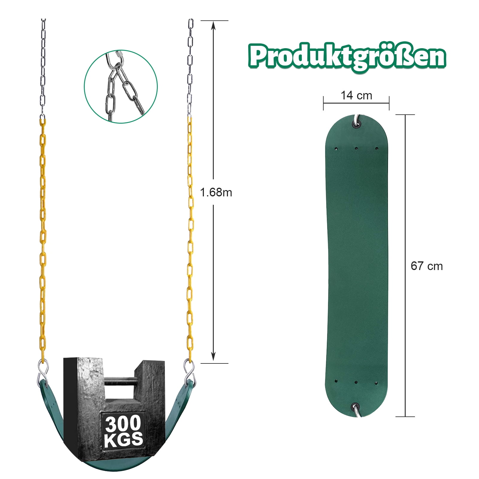 Celawork Heavy Duty Swing Seat, Outdoor EVA Soft Board U-Swing with Adjustable Metal Chains (Green, 660 lbs Capacity) vthw4