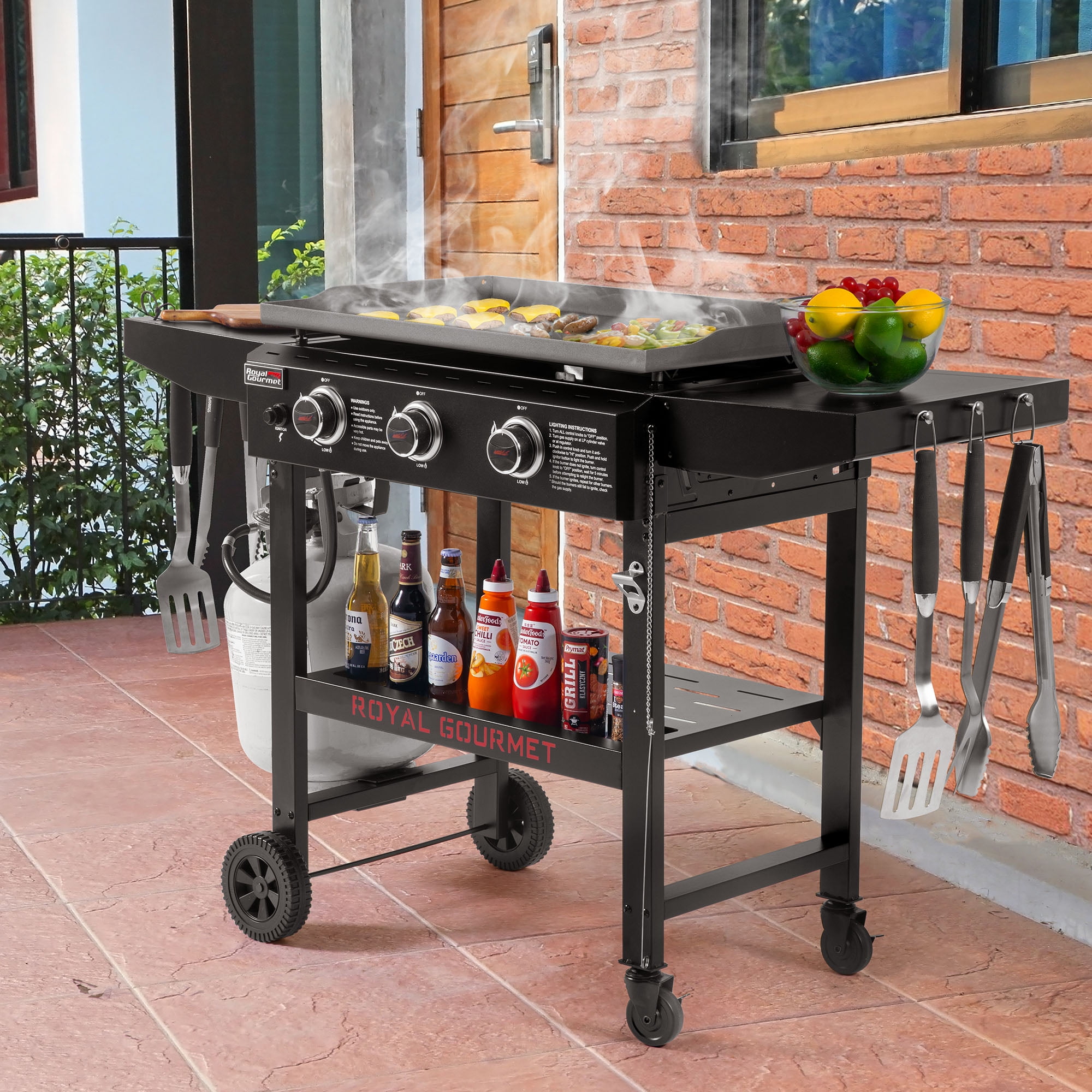 Royal Gourmet GB3000H 3-Burner Gas Griddle with Collapsible Side Shelves (Black, 28 in) 17207