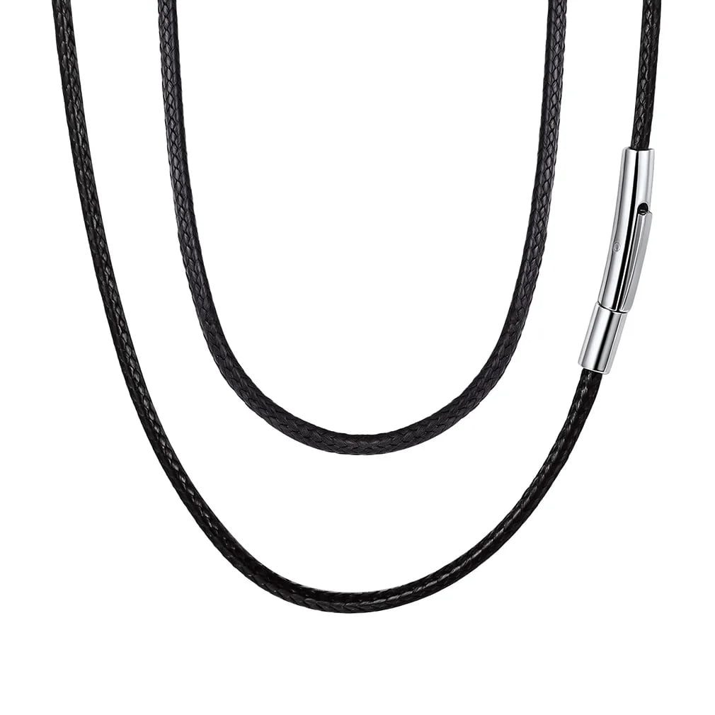 FaithHeart Braided Leather Cord Necklace for Men and Women, Waterproof Wax Rope Chain with Stainless Steel Clasp (Black, 20 in) 0r57a