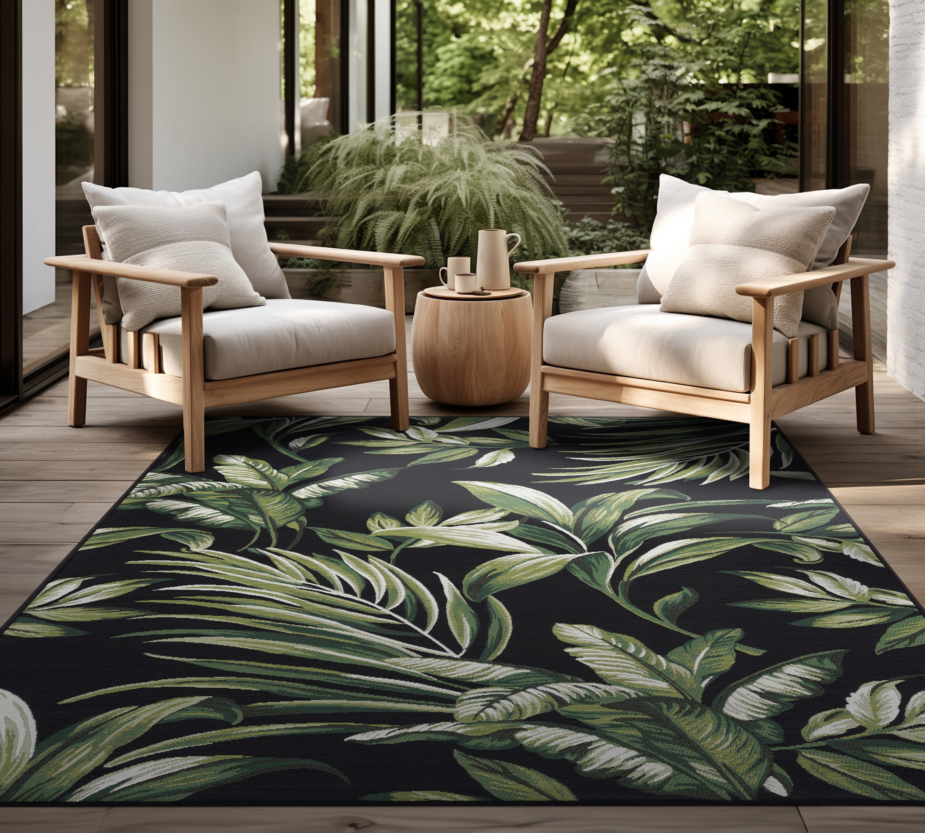 Bliss Rugs Transitional Outdoor Area Rug (Black and Green, 5 ft x 7 ft) zanwh