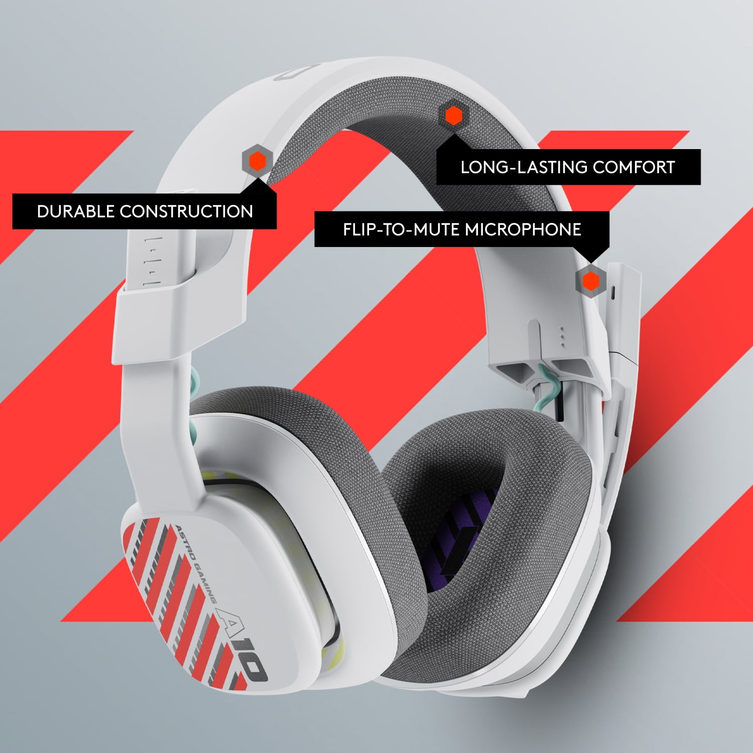 Logitech ASTRO A10 Gen 2 Wired Gaming Headset with Flip-to-Mute Microphone and 32 mm Drivers (White, Over-Ear) b30zg