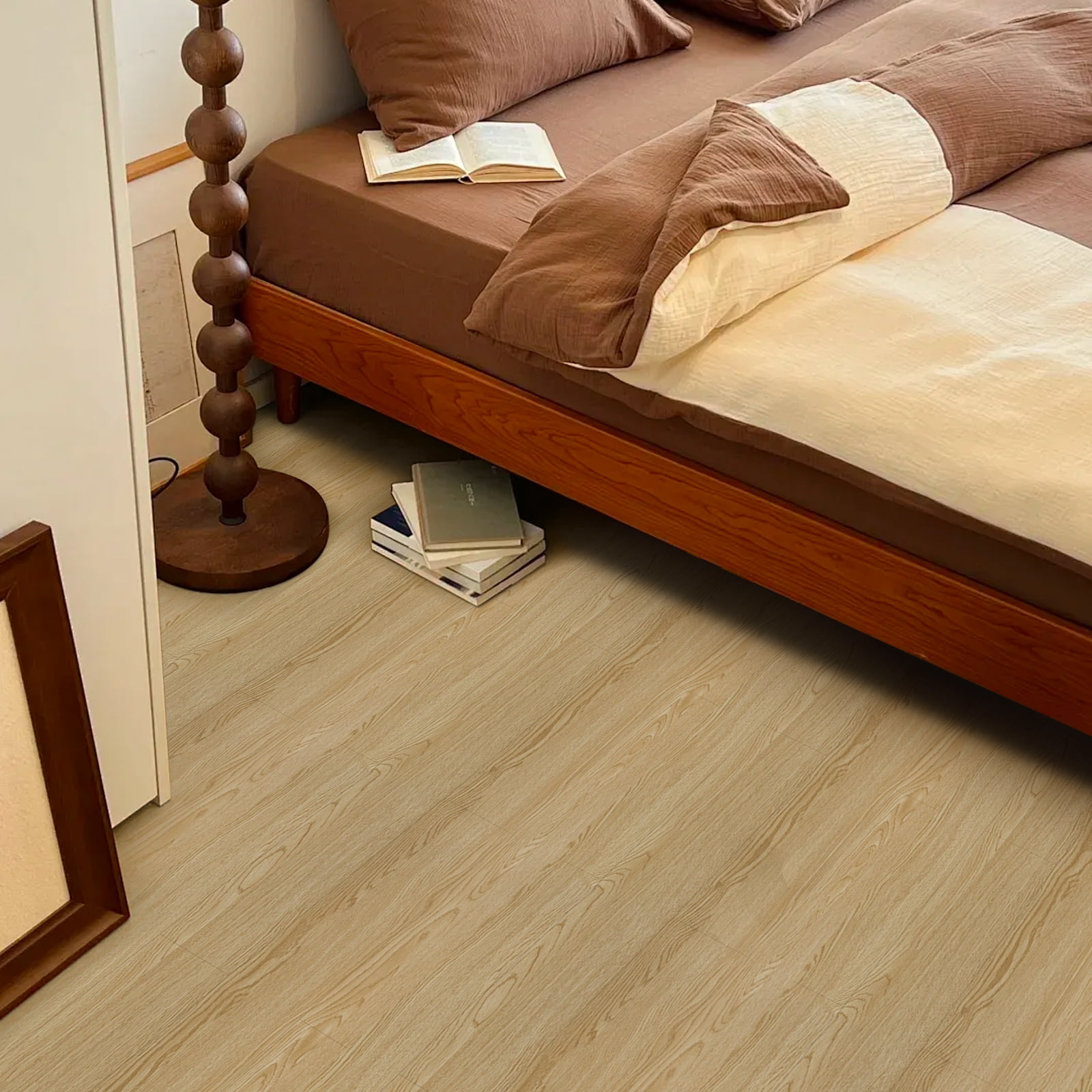 Lxcreat Peel and Stick Vinyl Flooring Roll, Durable Self-Adhesive Wood Grain Floor Tiles (Brown, 15.7 in x 118 in) no27t