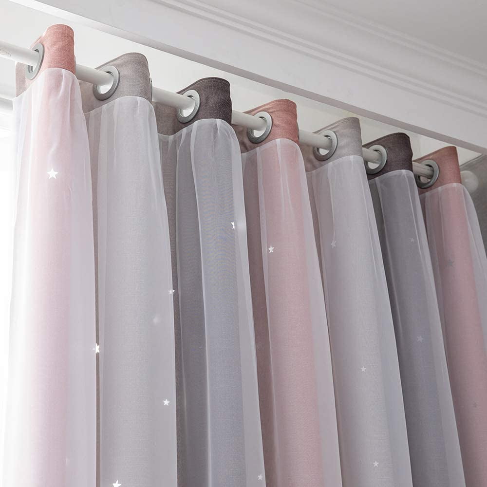 BSHAPPLUS Blackout Curtains with White Sheer Overlay Layered Window Drapes for Bedroom and Living Room (Blue and Yellow, 52 in x 84 in, 1 Panel) m16j2