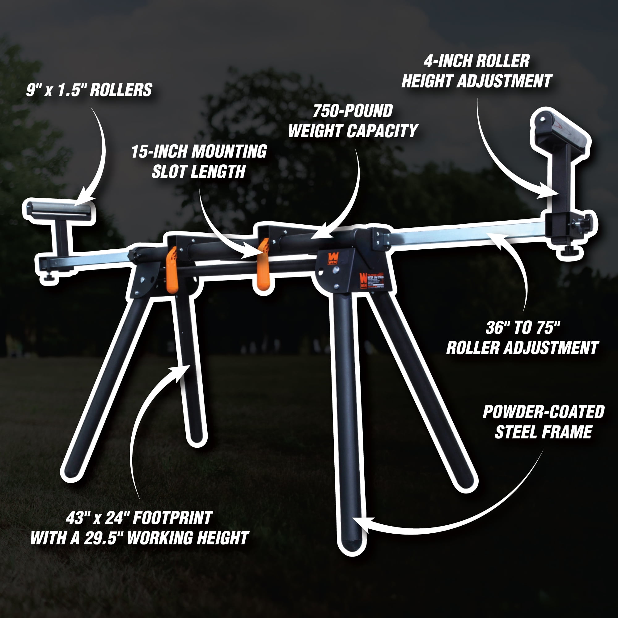 WEN Miter Saw Stand with Quick-Release Brackets and Adjustable Support Arms (750 lb Capacity) 2g5kf